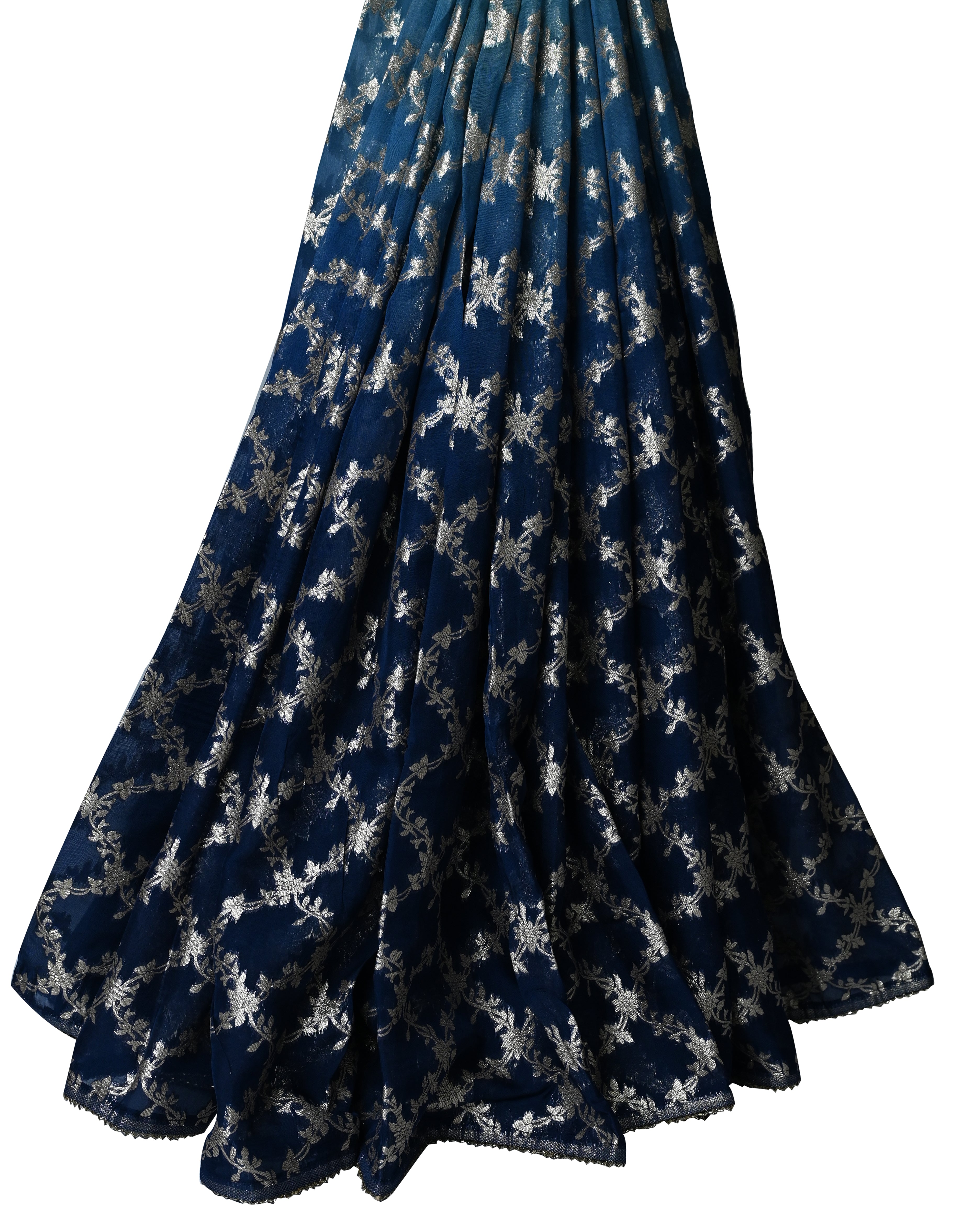 Banarasi Kora Georgette Navy Blue Jaal Saree