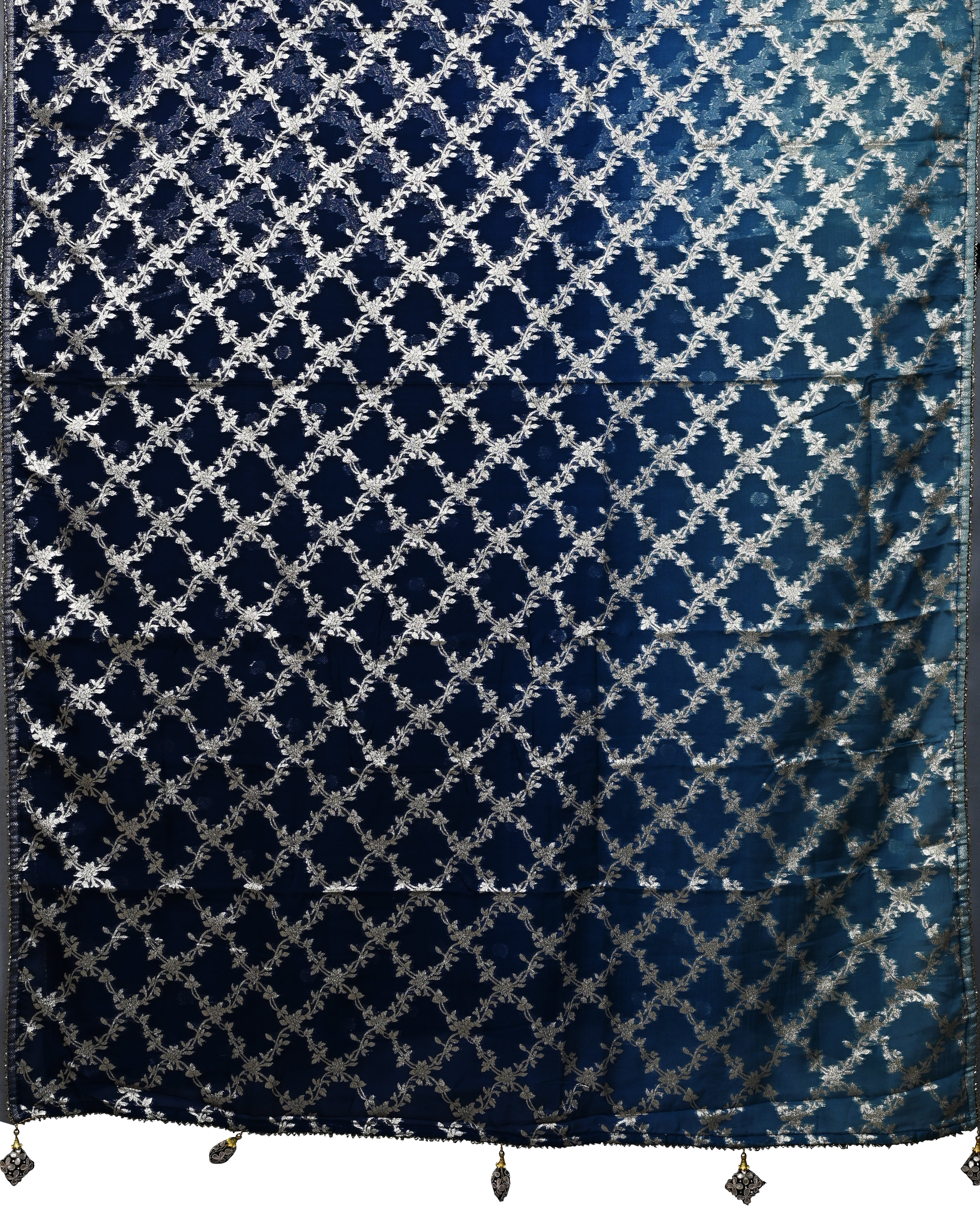 Banarasi Kora Georgette Navy Blue Jaal Saree