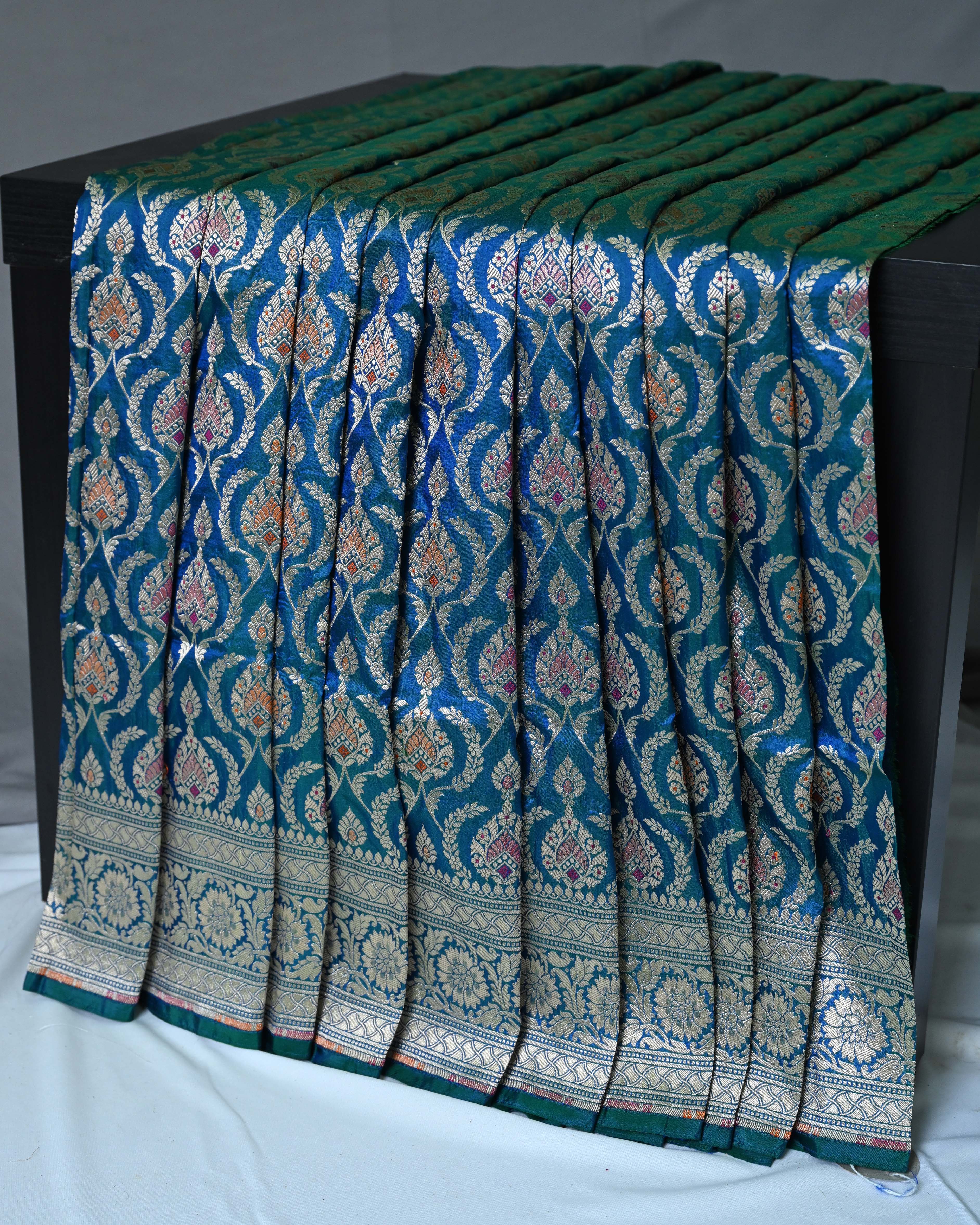 Banarasi Katan Silk Ink Blue Meenakari Saree