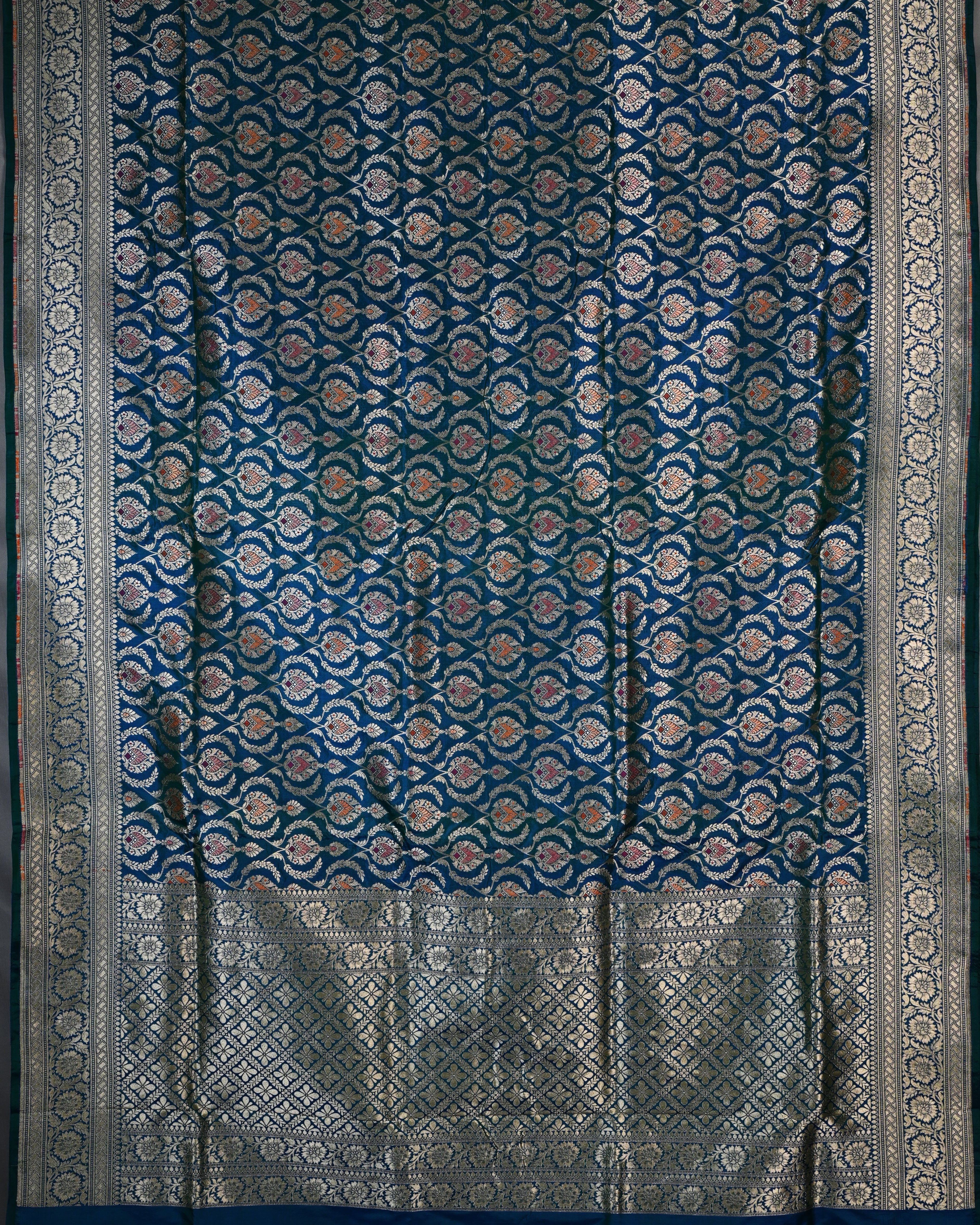 Banarasi Katan Silk Ink Blue Meenakari Saree