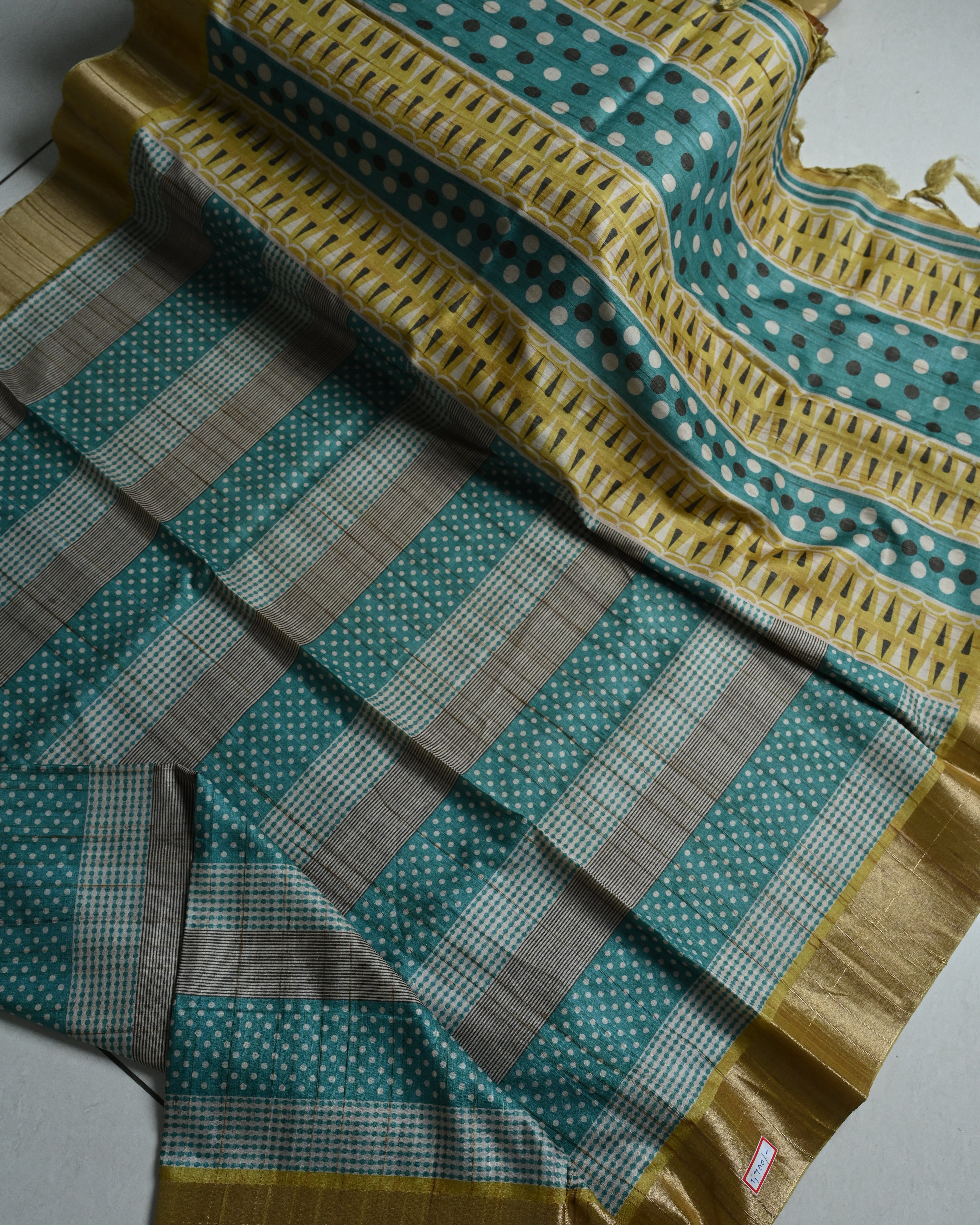 Bhagalpuri Green and Yellow Saree