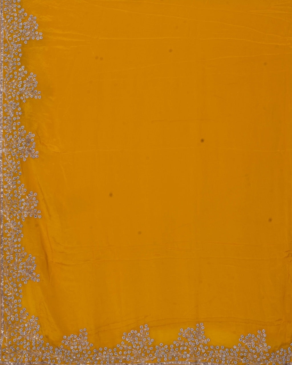 CG008_2LargeCrepeGeorgetteMustardYellowPearlEmbroiderySaree