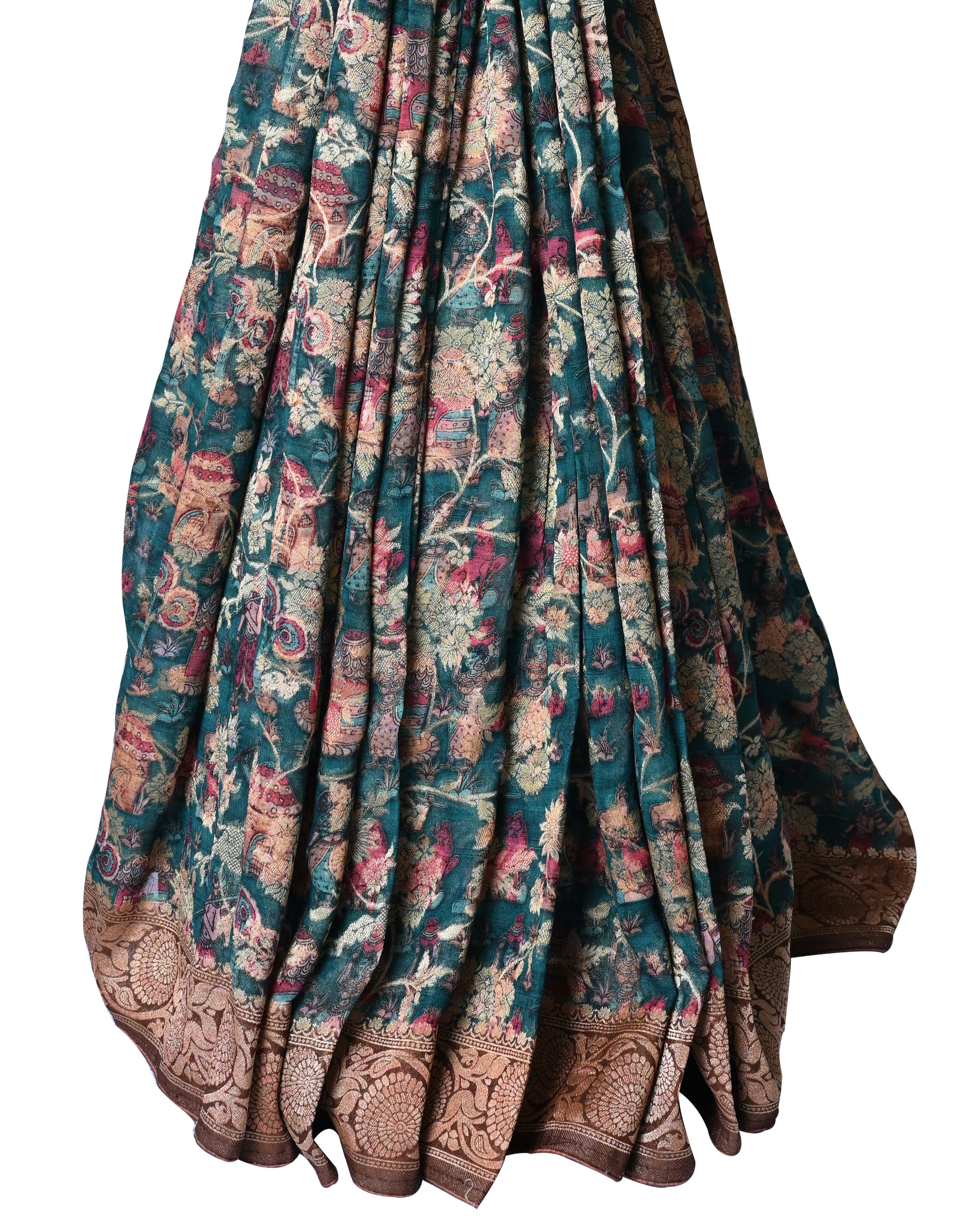 Georgette Dark Green Printed Saree