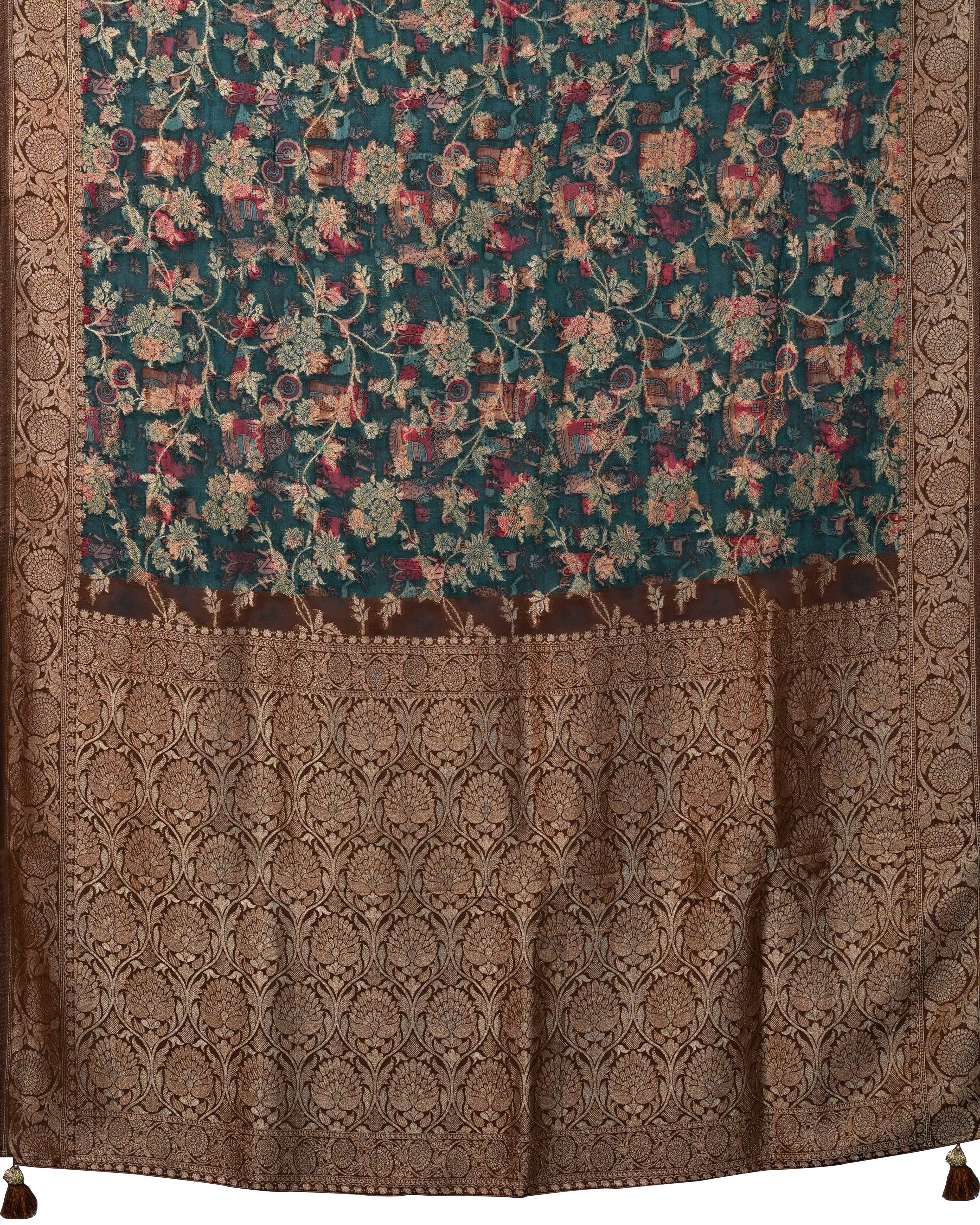 Georgette Dark Green Printed Saree