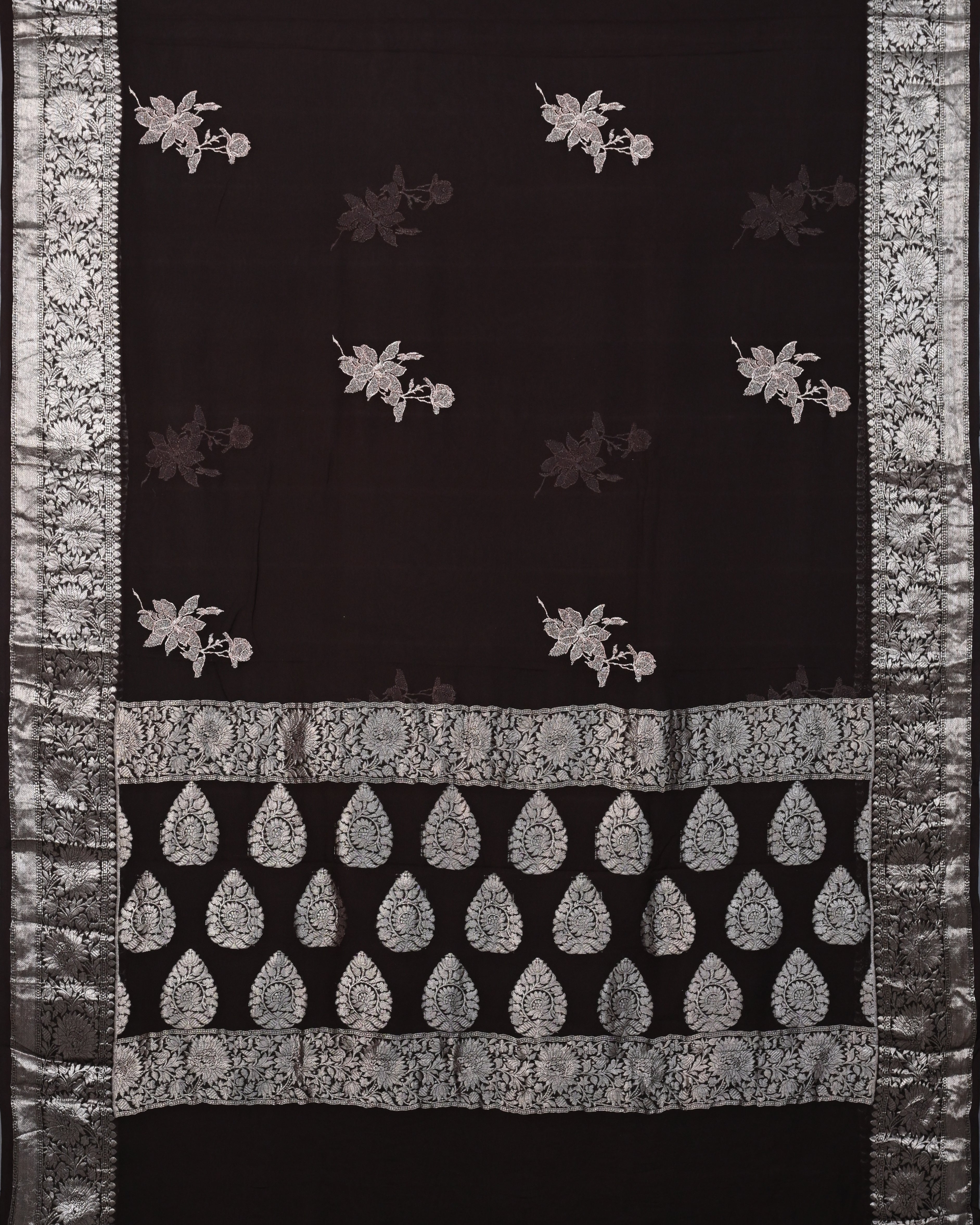 Banarasi Chiffon Brown Buta Saree