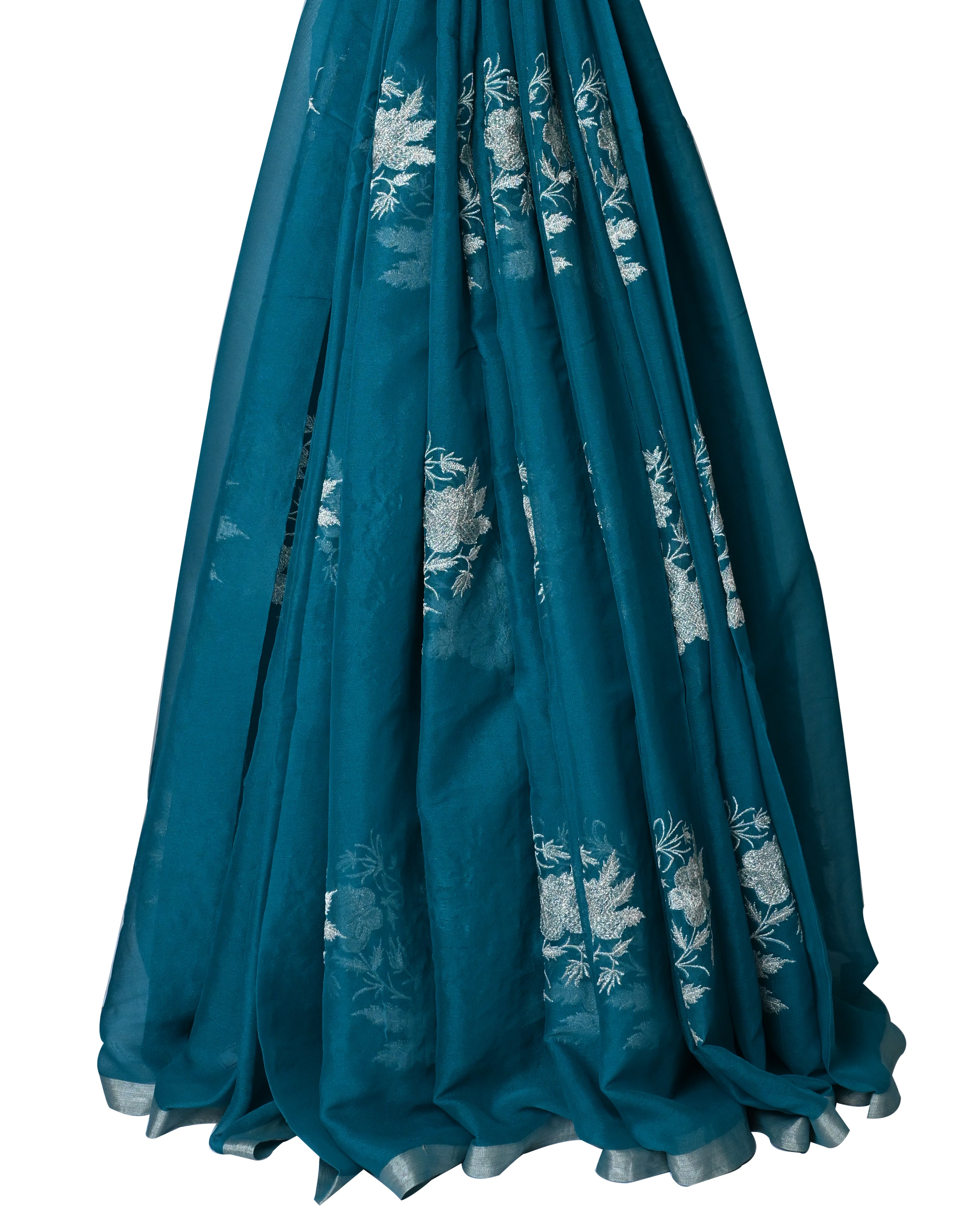 Chiffon Teal Blue Buta Saree
