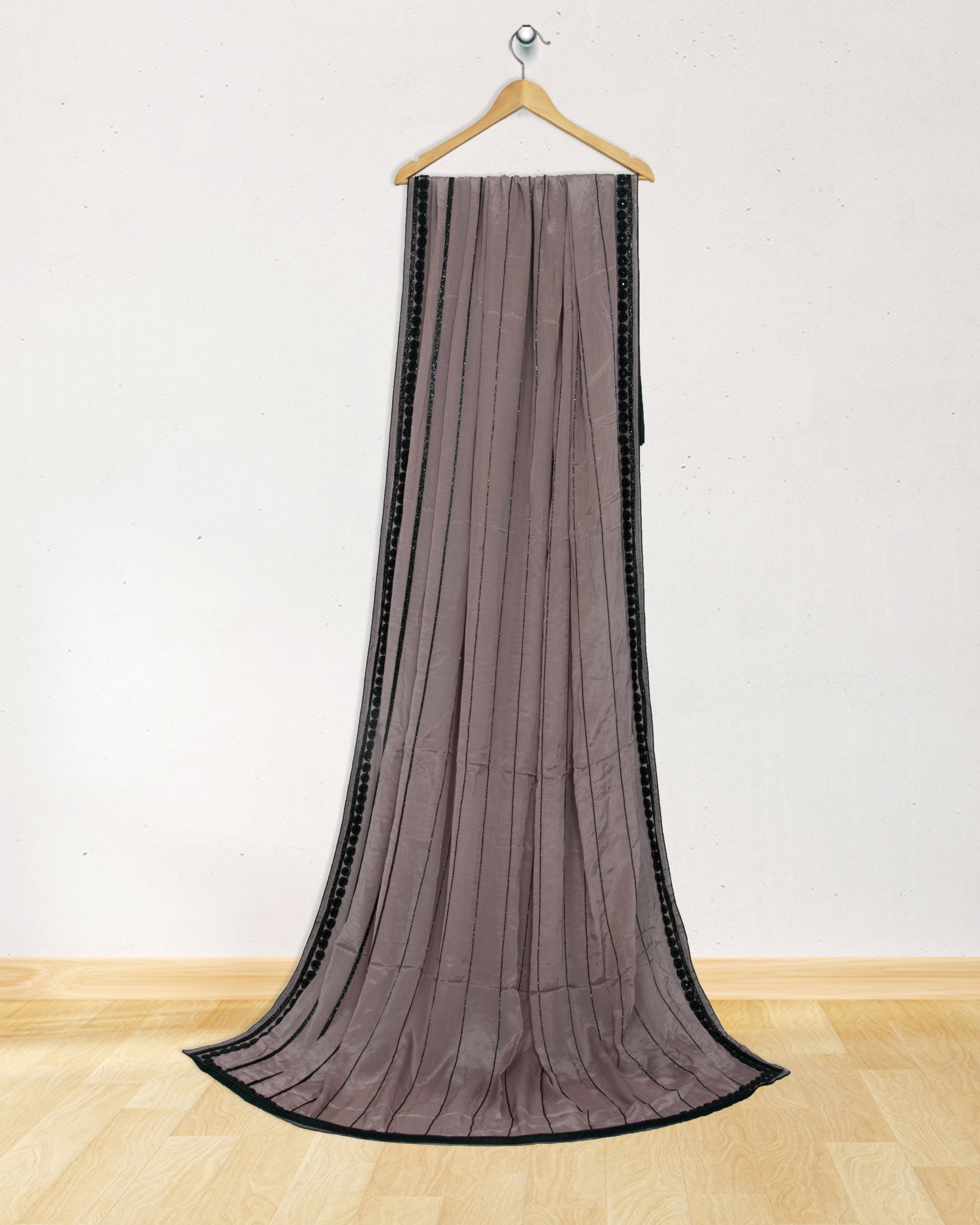 Crepe-Georgette-Light-Wine-and-Black-Colour-Embroidery-Saree