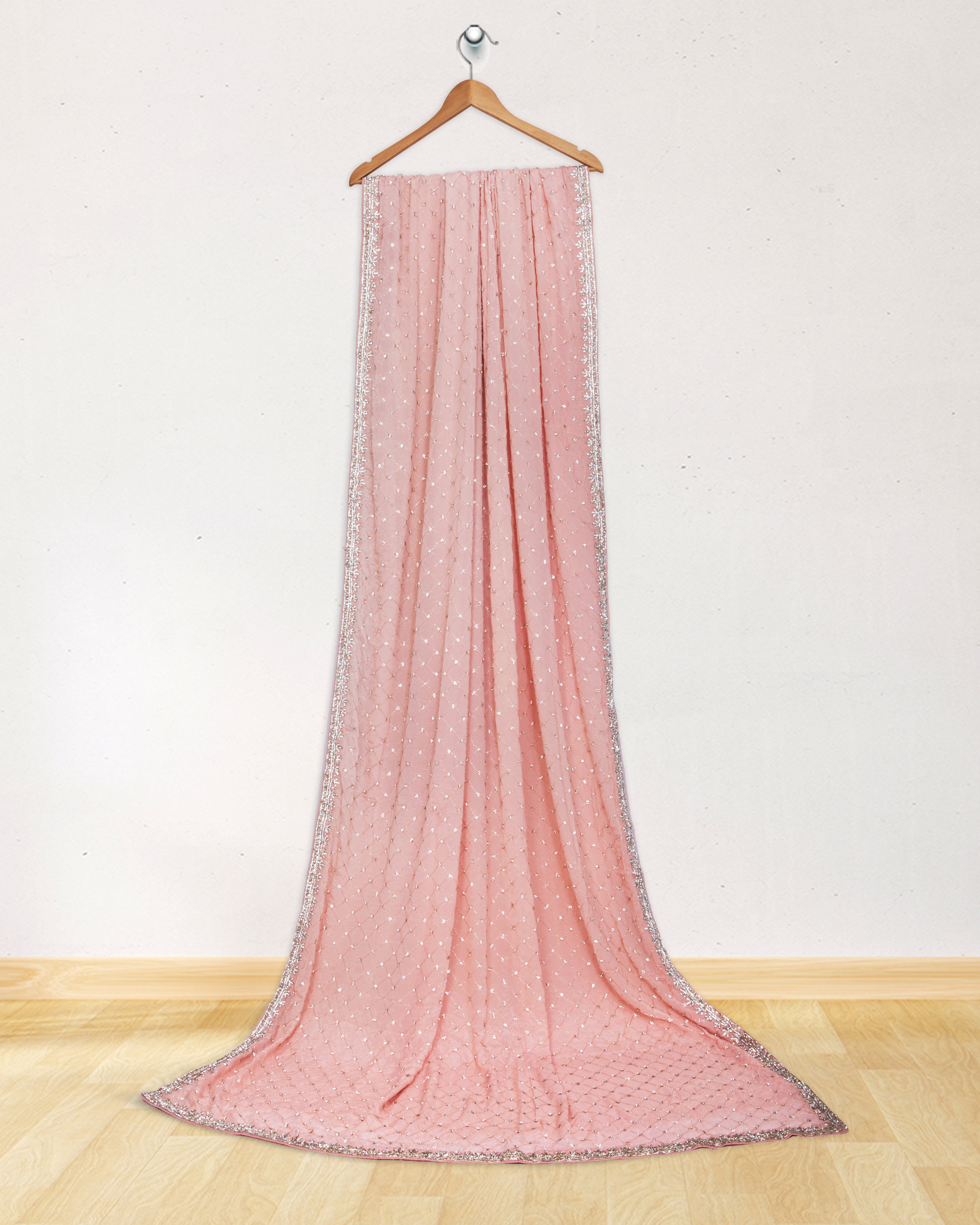 Crepe Georgette Pastel Peach White Stone Embroidery saree