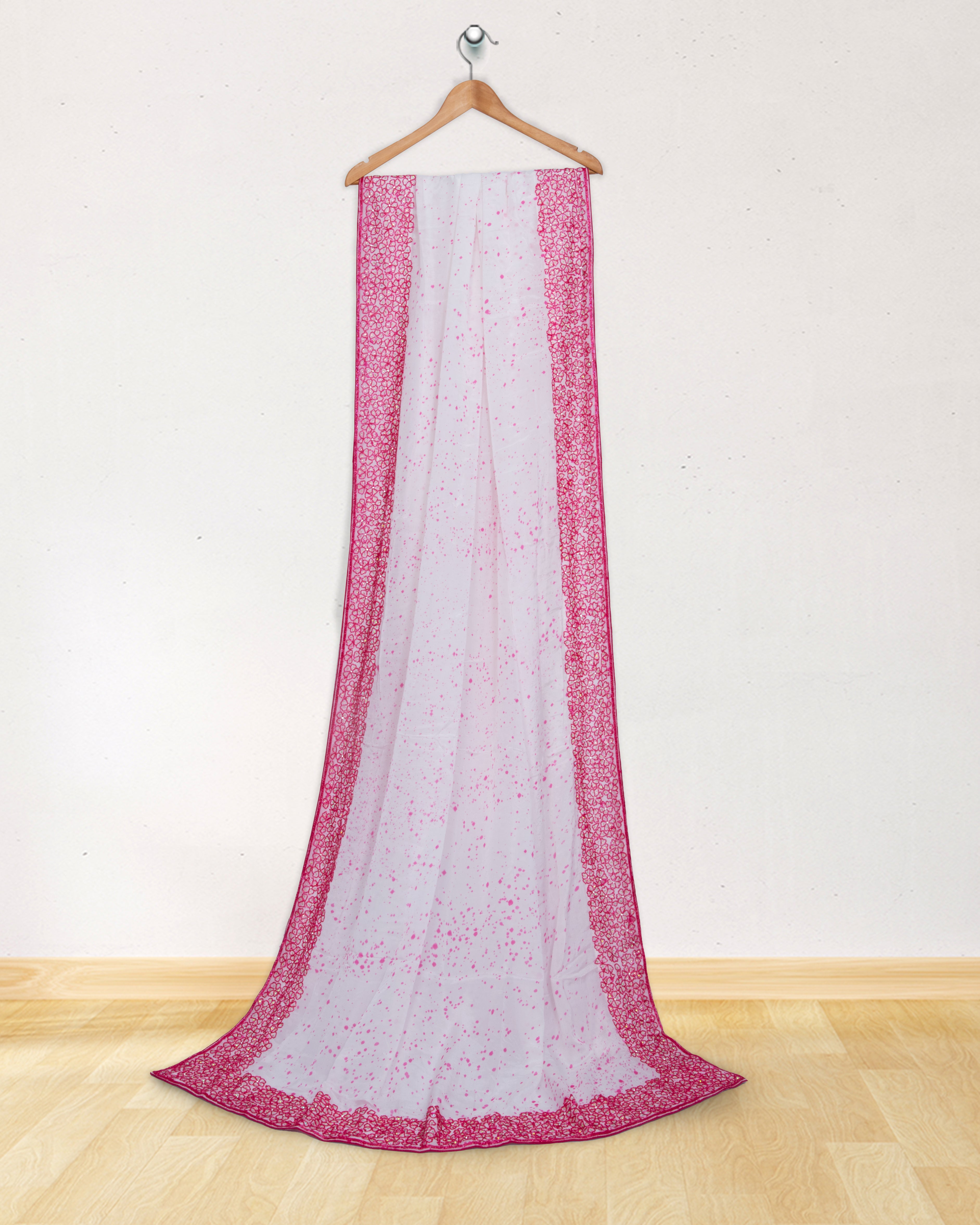 Crepe-Georgette-White-Embroidery-Saree