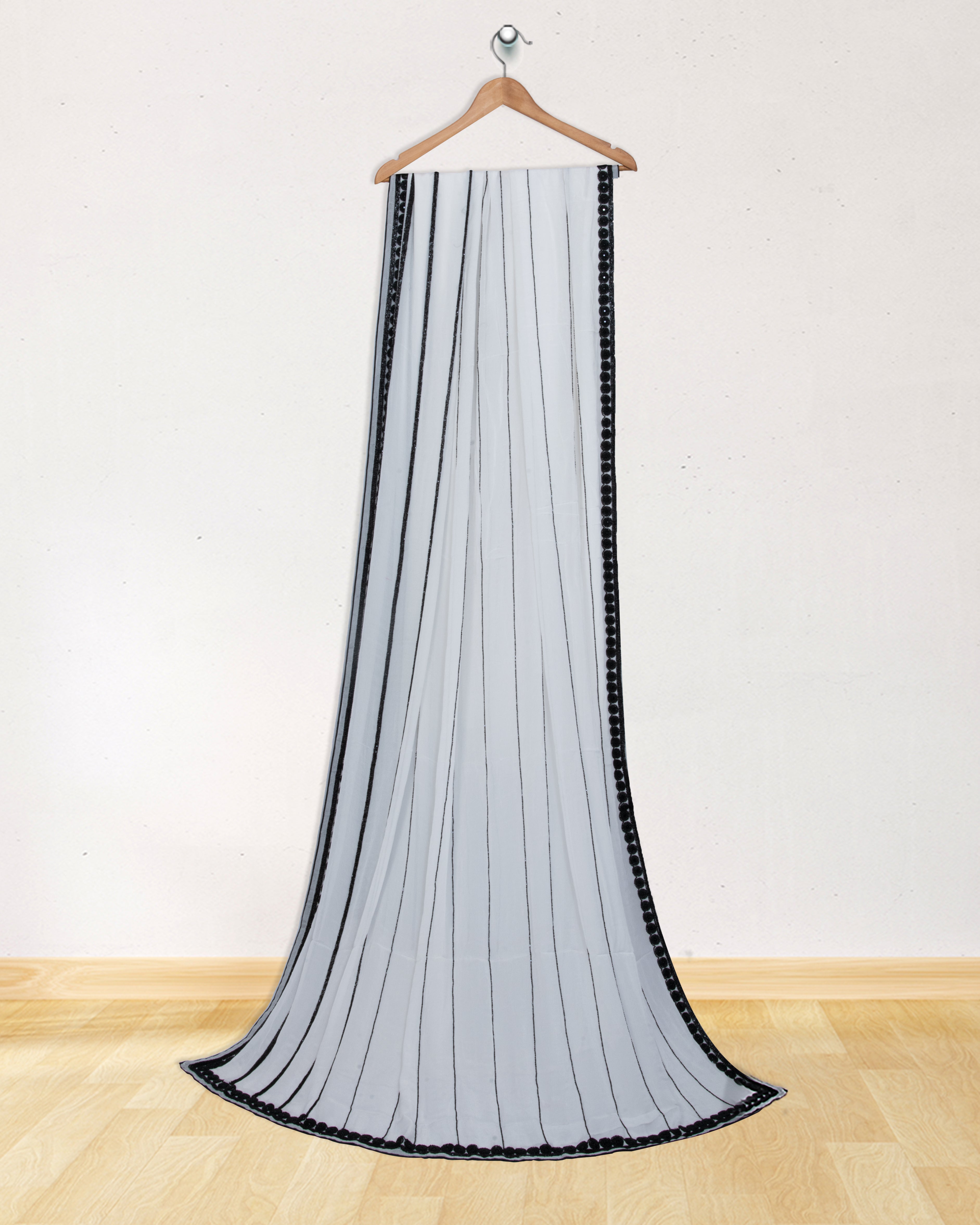 Crepe-Georgette-White-and-Black-Embroidery-Saree