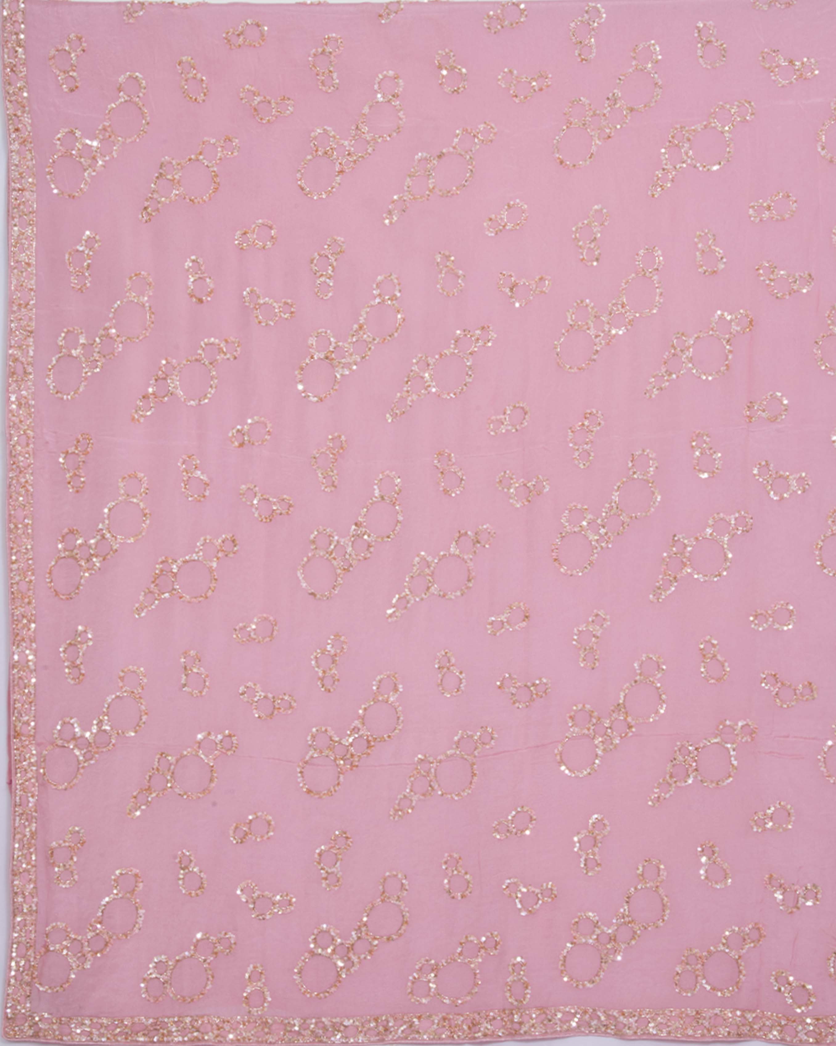 Crepe Georgette Pastel Pink Chip Embroidery Saree