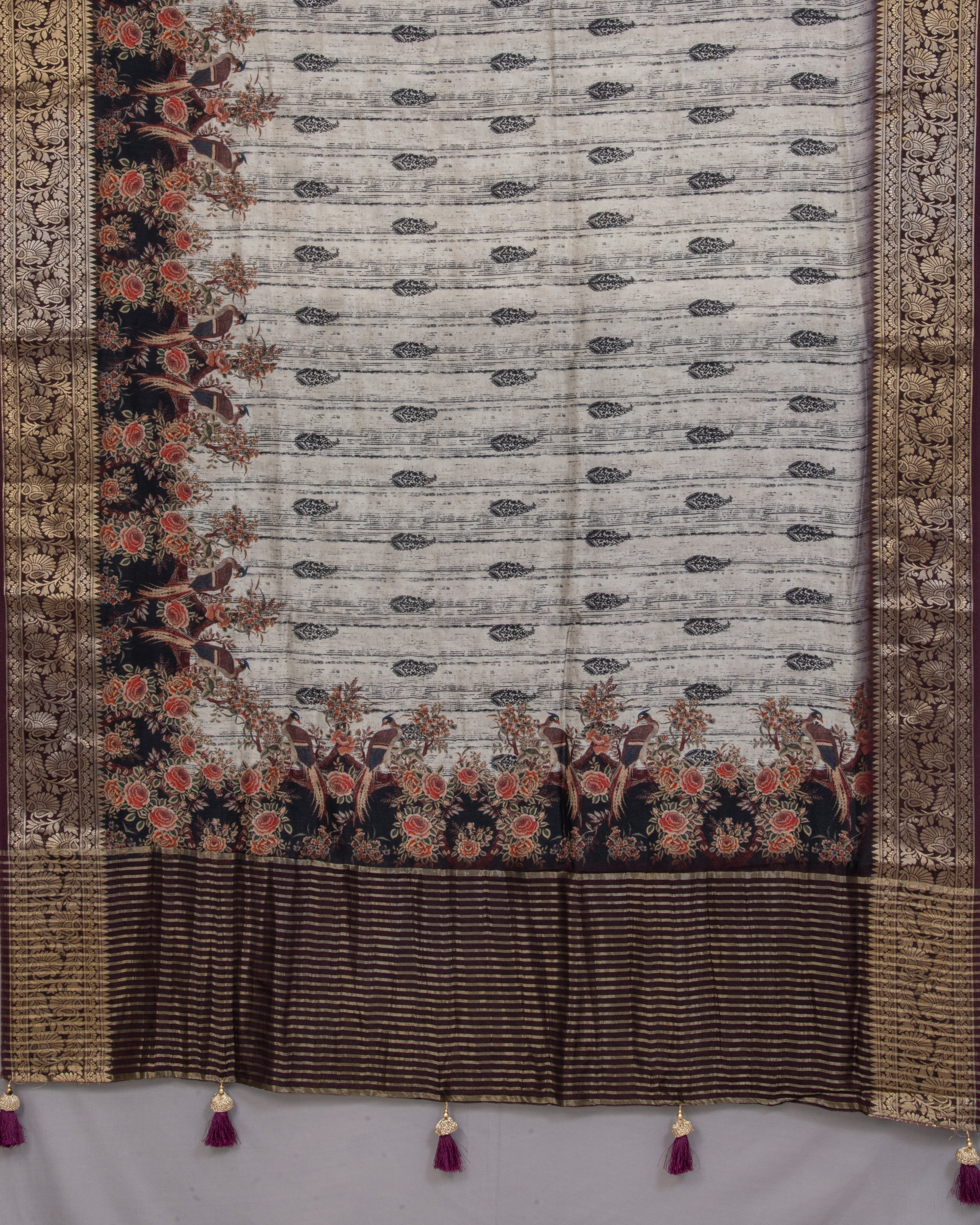 Dola Silk Ivory Colour Floral Saree