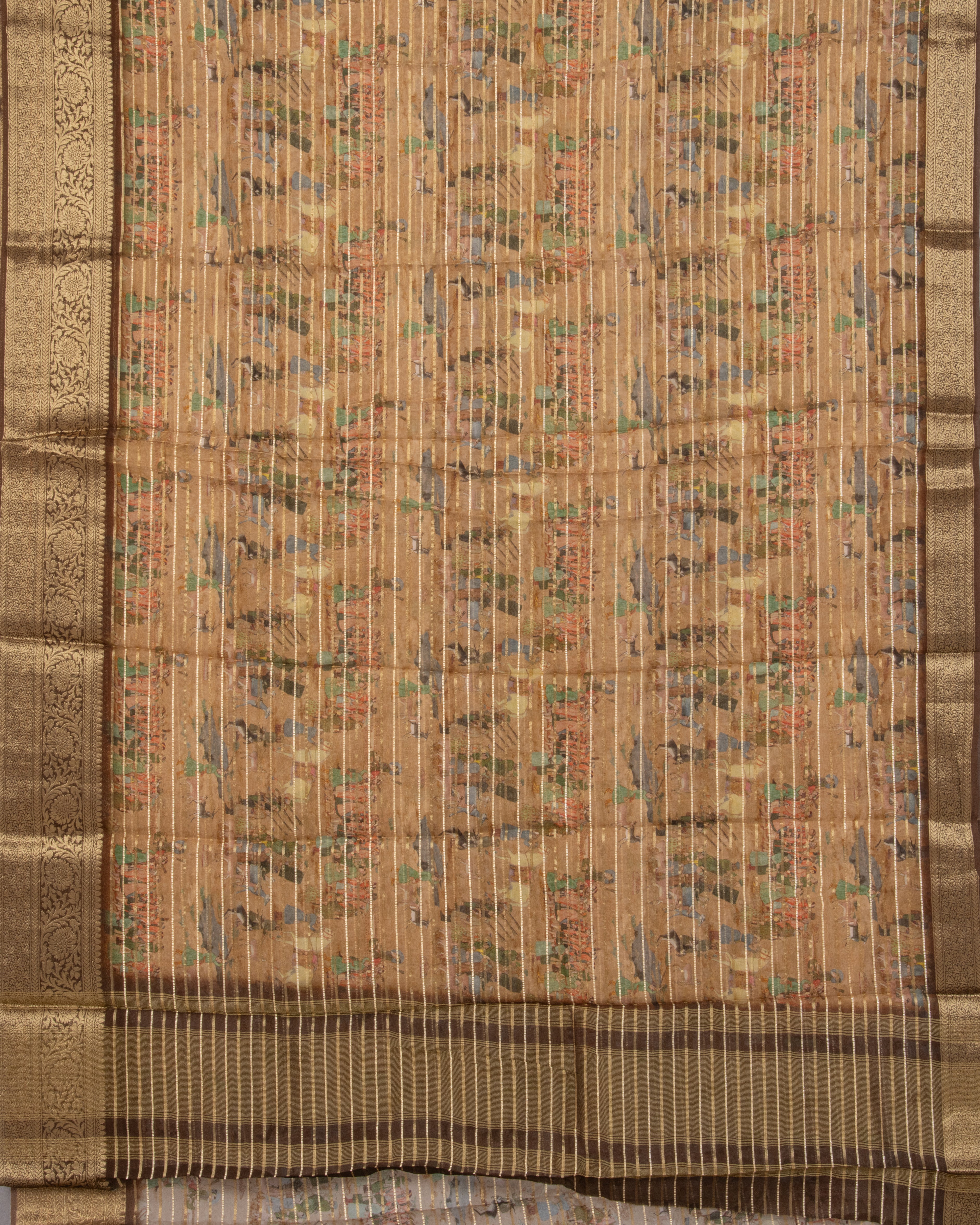 DolaSilkDarkWheatBrownPichawaiPrintSaree2