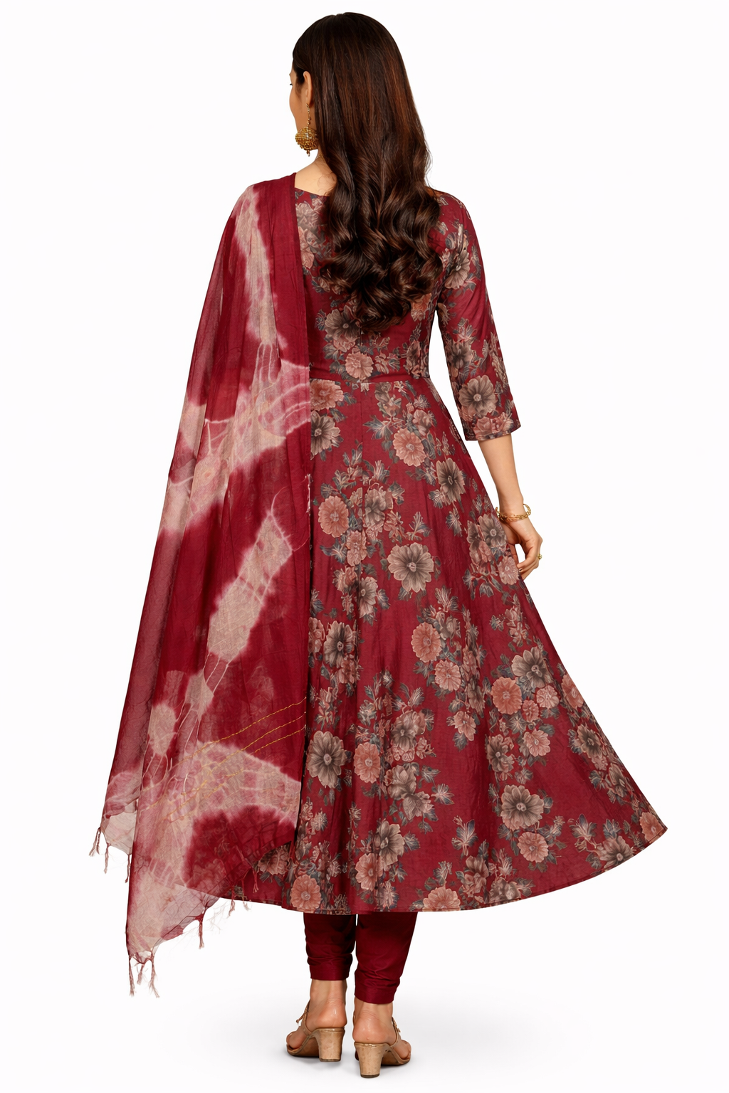 Maroon Floral 3 Piece Kurti Set