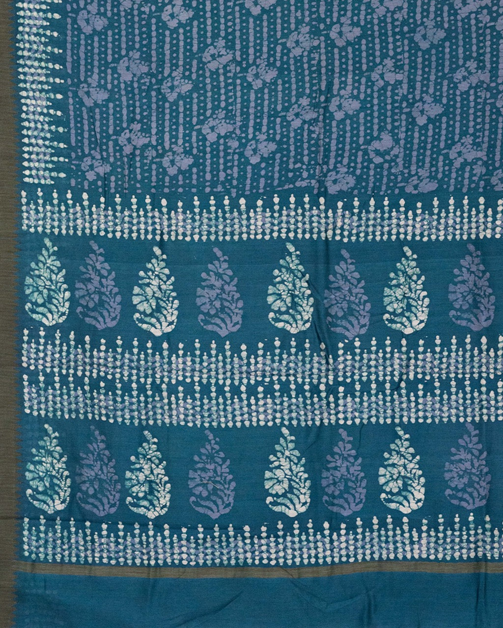 Maheswari Silk Peacock Blue Batik Print Saree