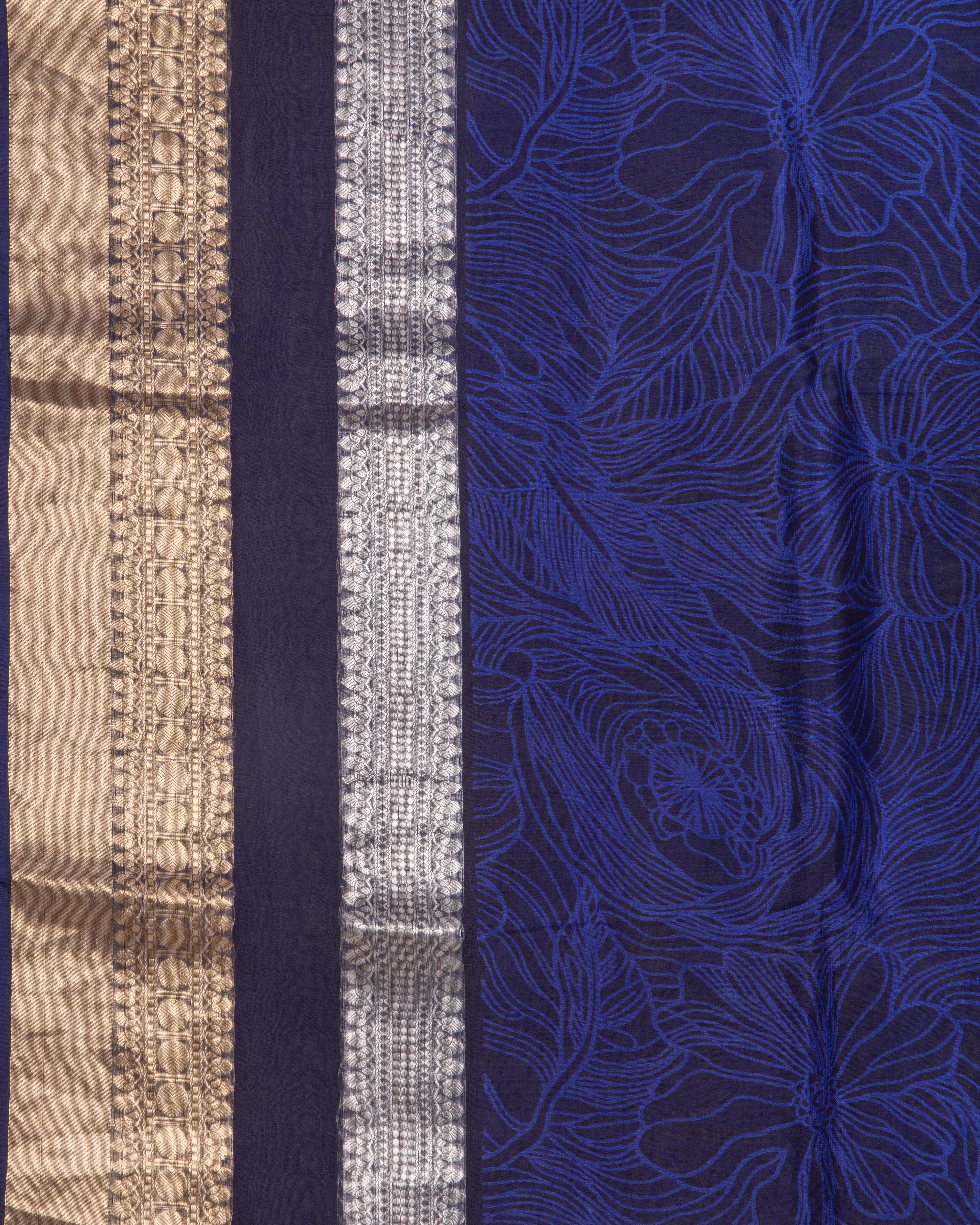 OrganzaBlueLeafPrintSaree-2