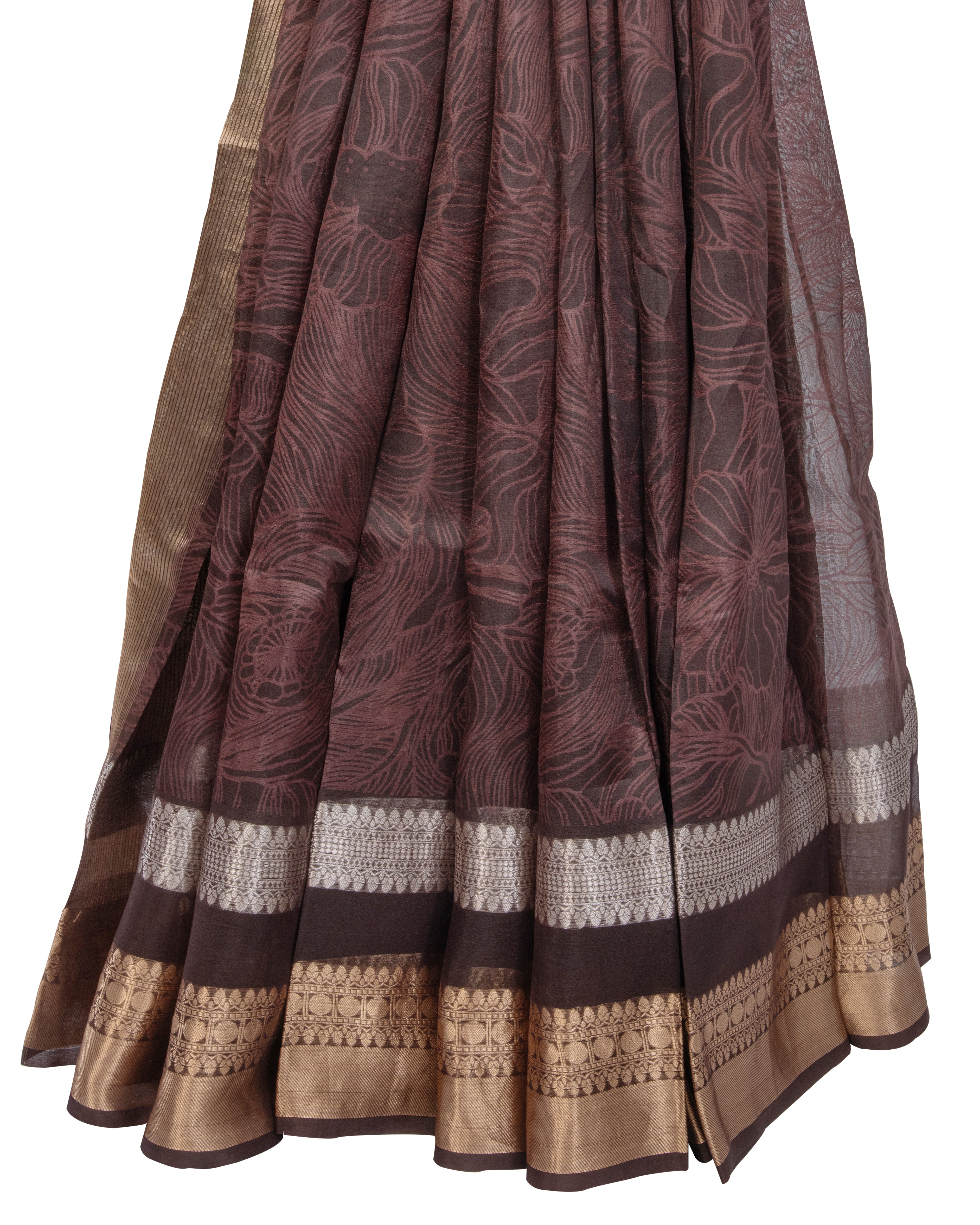 OrganzaBrownLeafPrintSaree