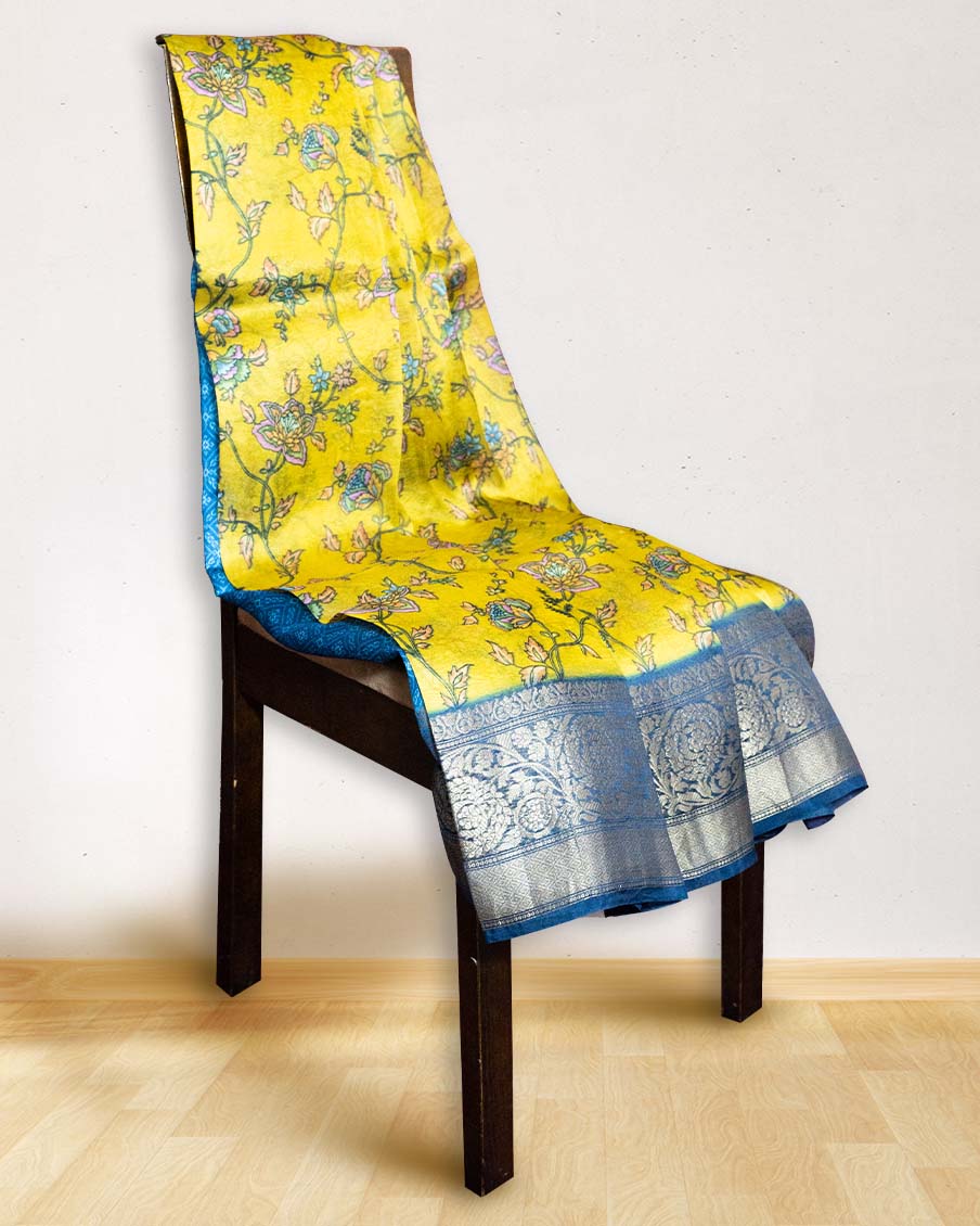 OrganzaFloralPrintedYellowSaree