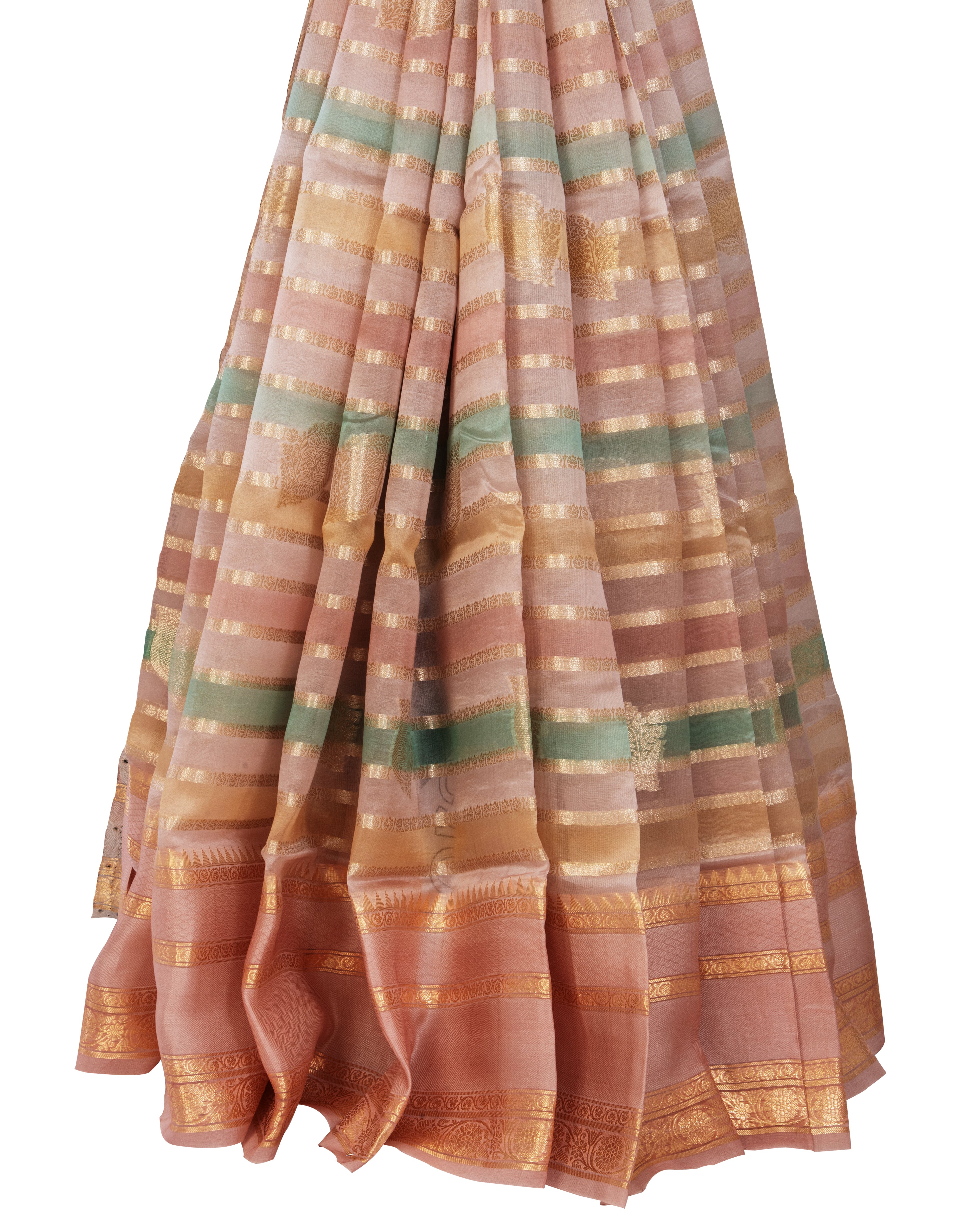 OrganzaPastelPinkAntiqueZariSaree