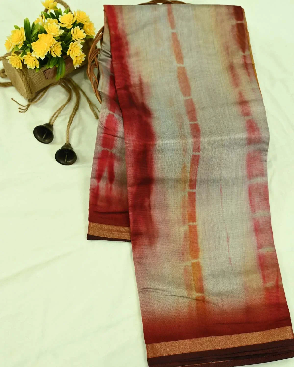Chanderi Tie and Dye Print Grey Saree - Main Page