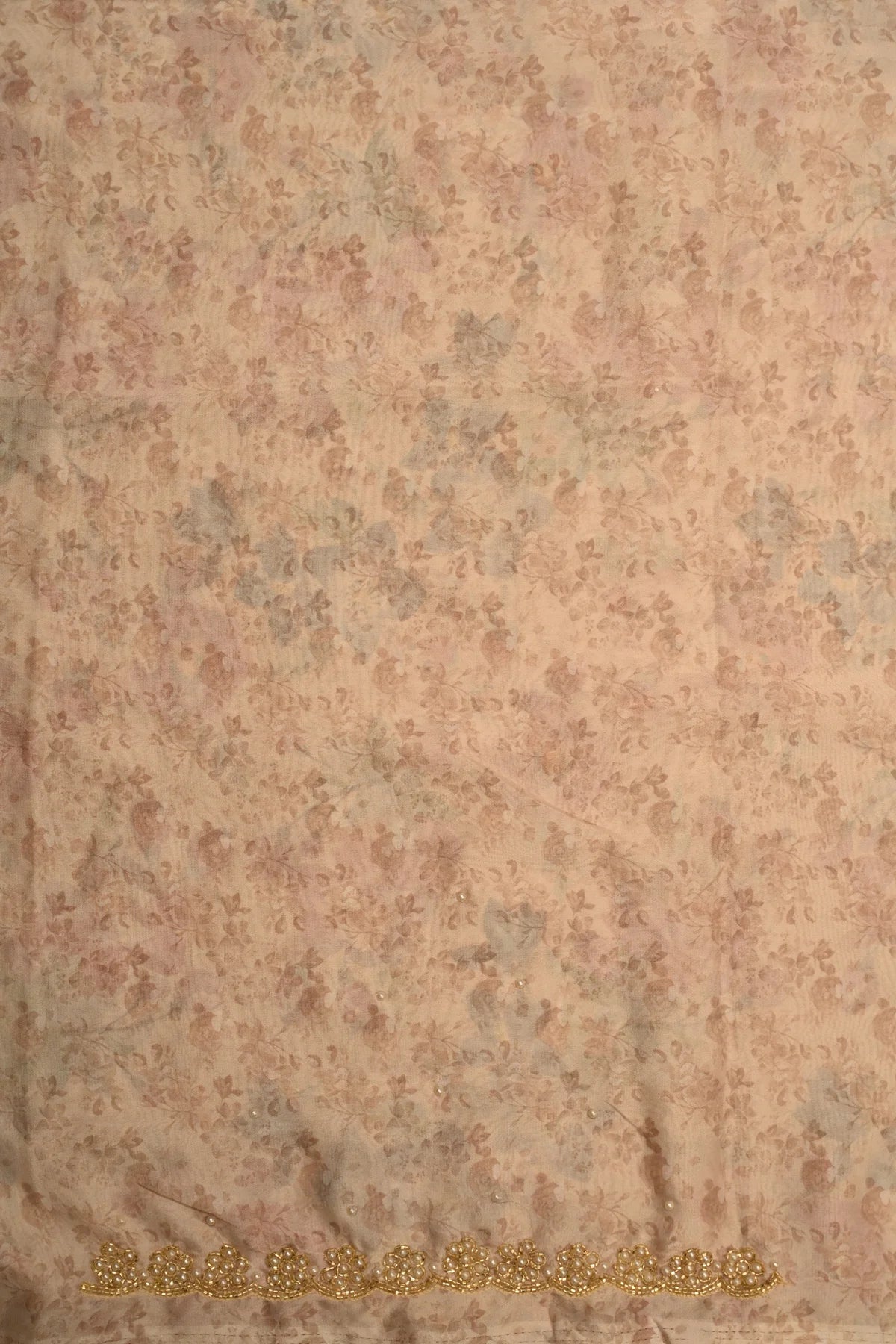 Crepe Organza Floral Print Beige Saree-Blouse