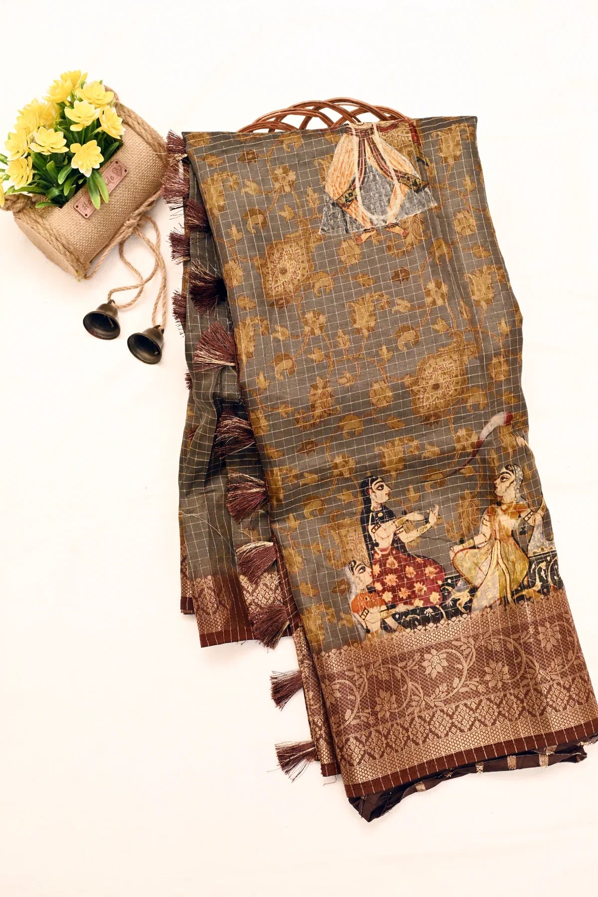 Abudhai Crepe Dusty Grey Saree - Main Page