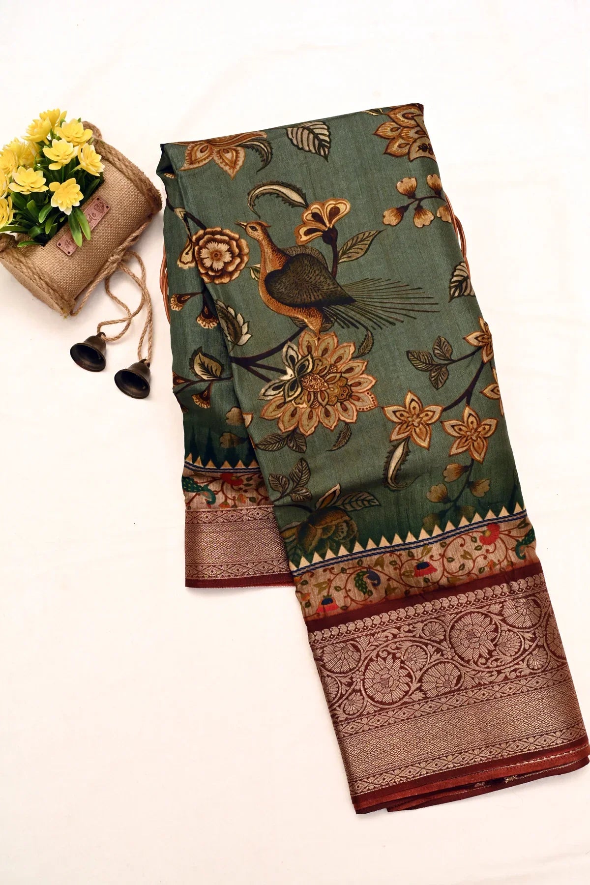 Abudhai Crepe Limed Ash Saree-Main Page
