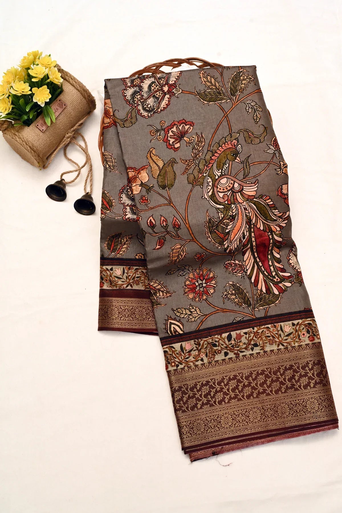 Abudhai Crepe Clay Ash Saree-Main Page