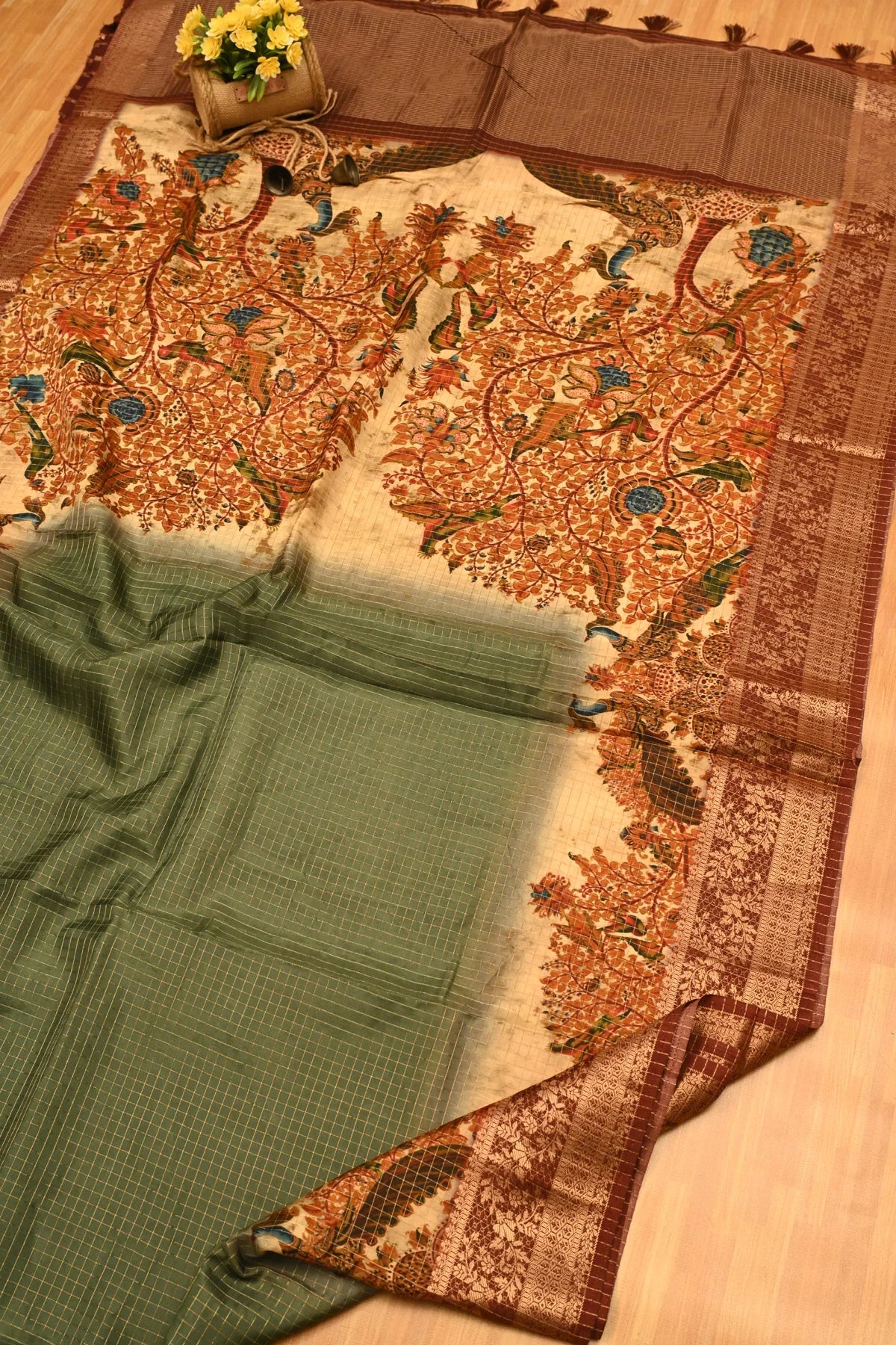 Abudhai Crepe Light Green Saree-Saree and Pallu