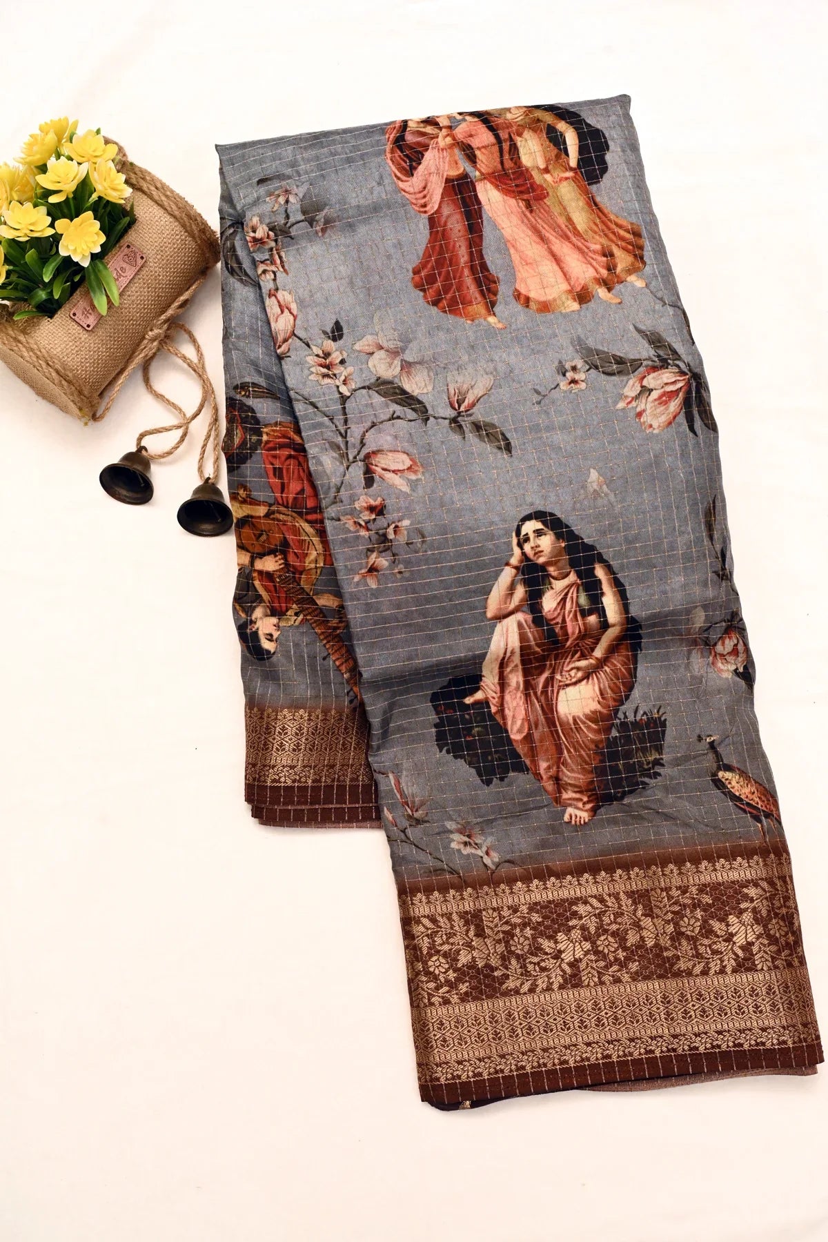 Abudhai Crepe Metallic Silver Saree-Main Image