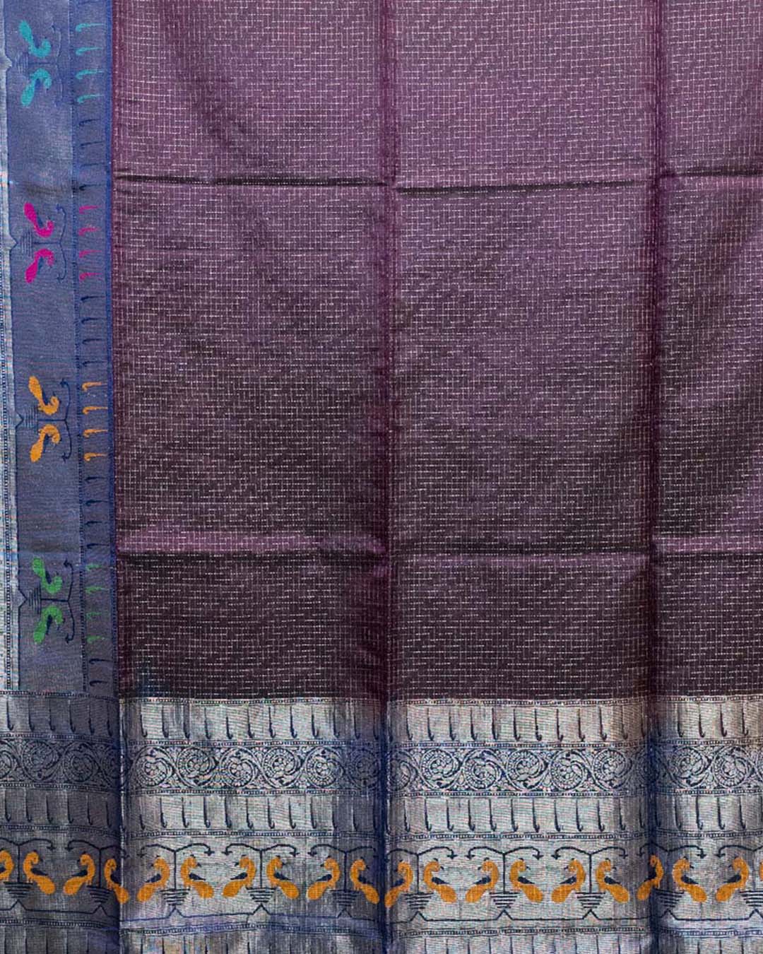 SoftSilkSilverZariWineCheckssaree