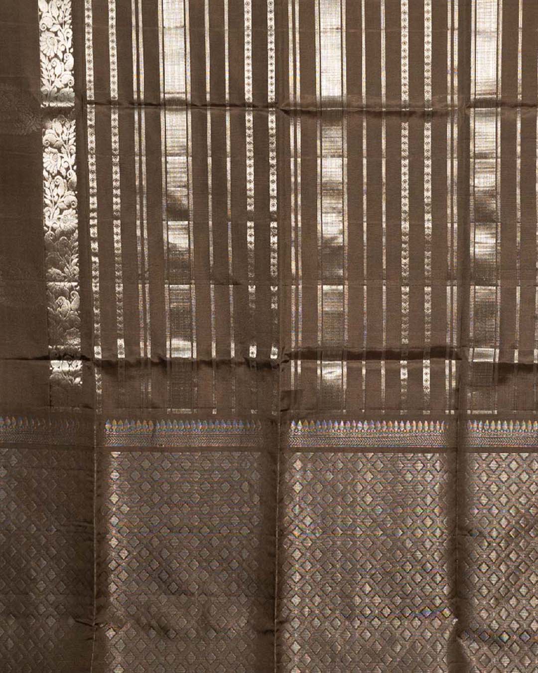 SoftSilkSilverZarilightbrownStripeSaree