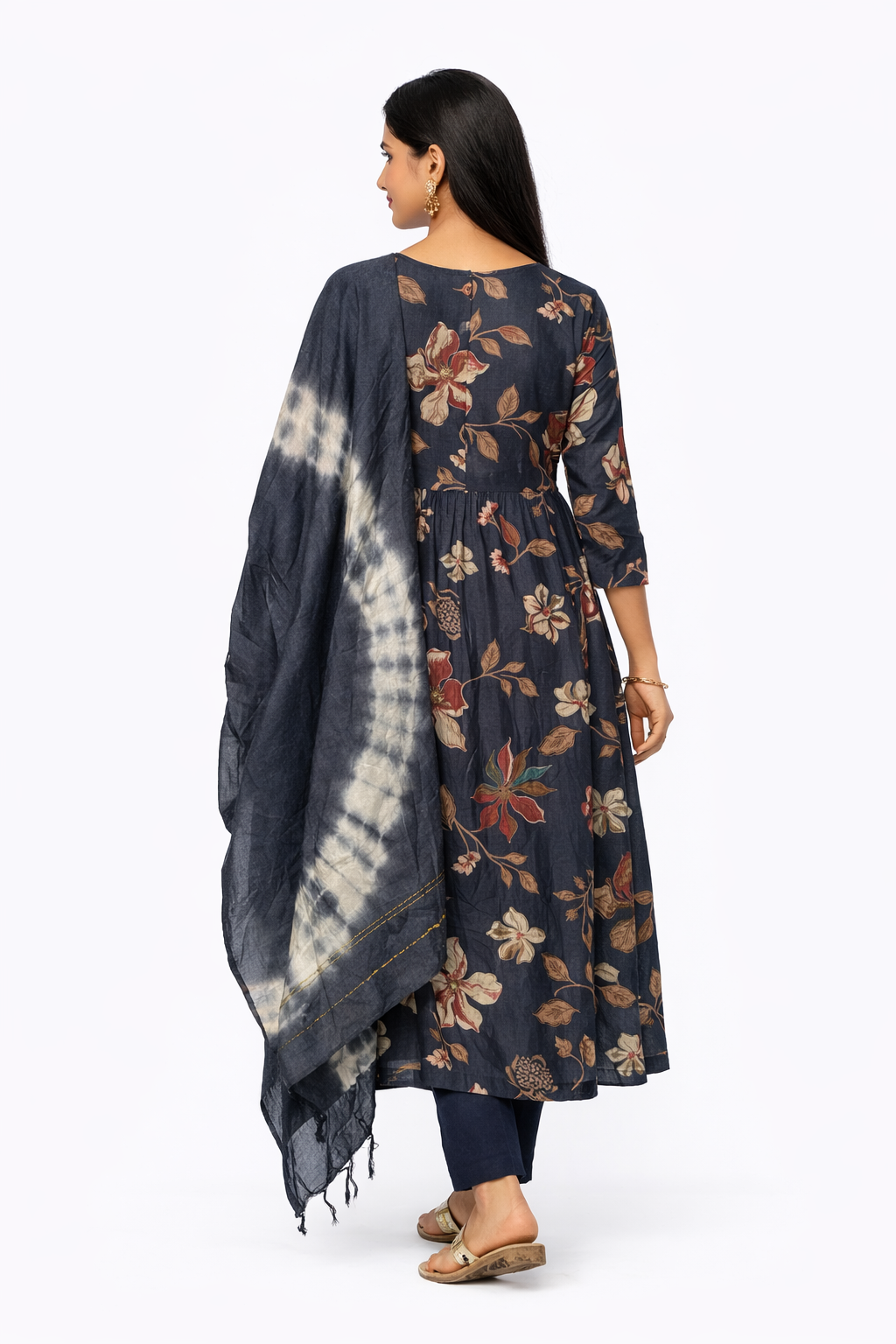 Navy Blue Floral 3 Piece Kurti Set
