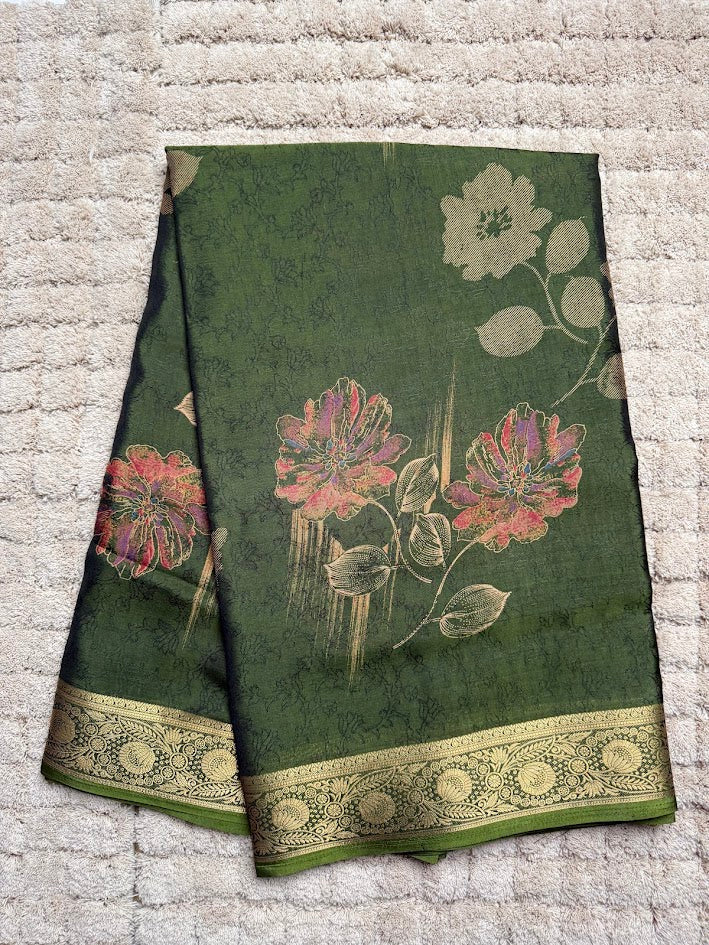 Olive Green Silk Saree
