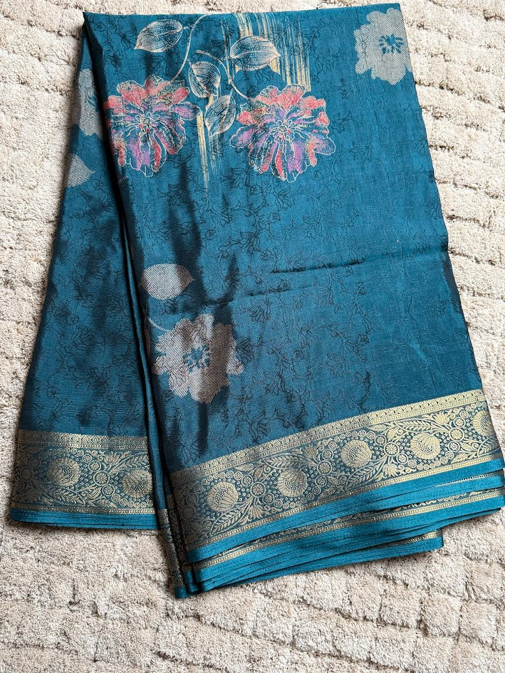 Teal Blue Silk Saree