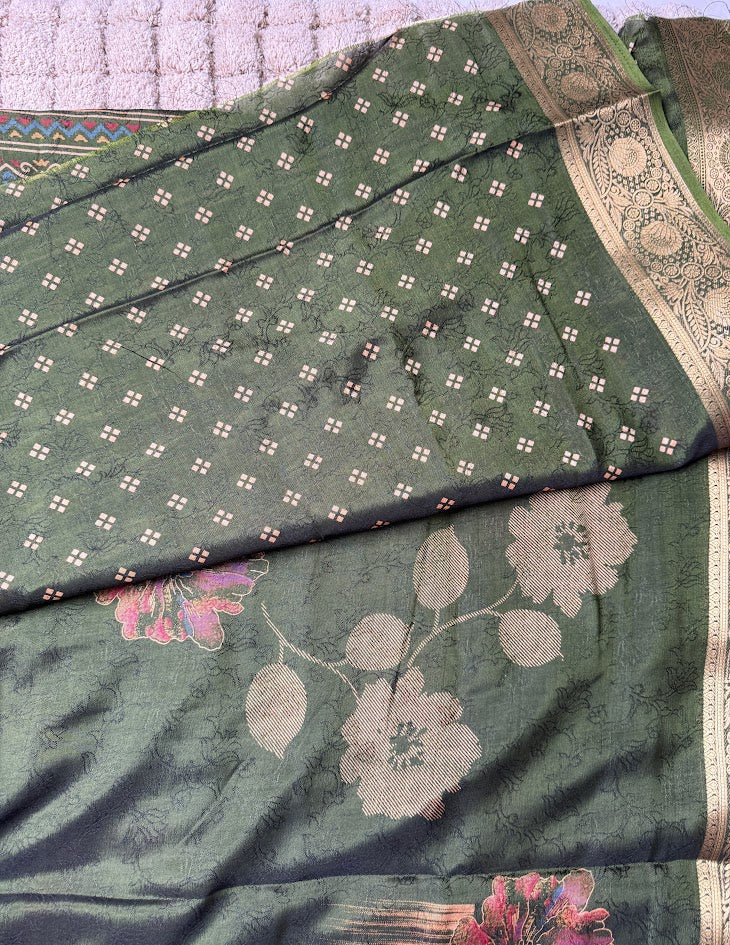 Olive Green Silk Saree