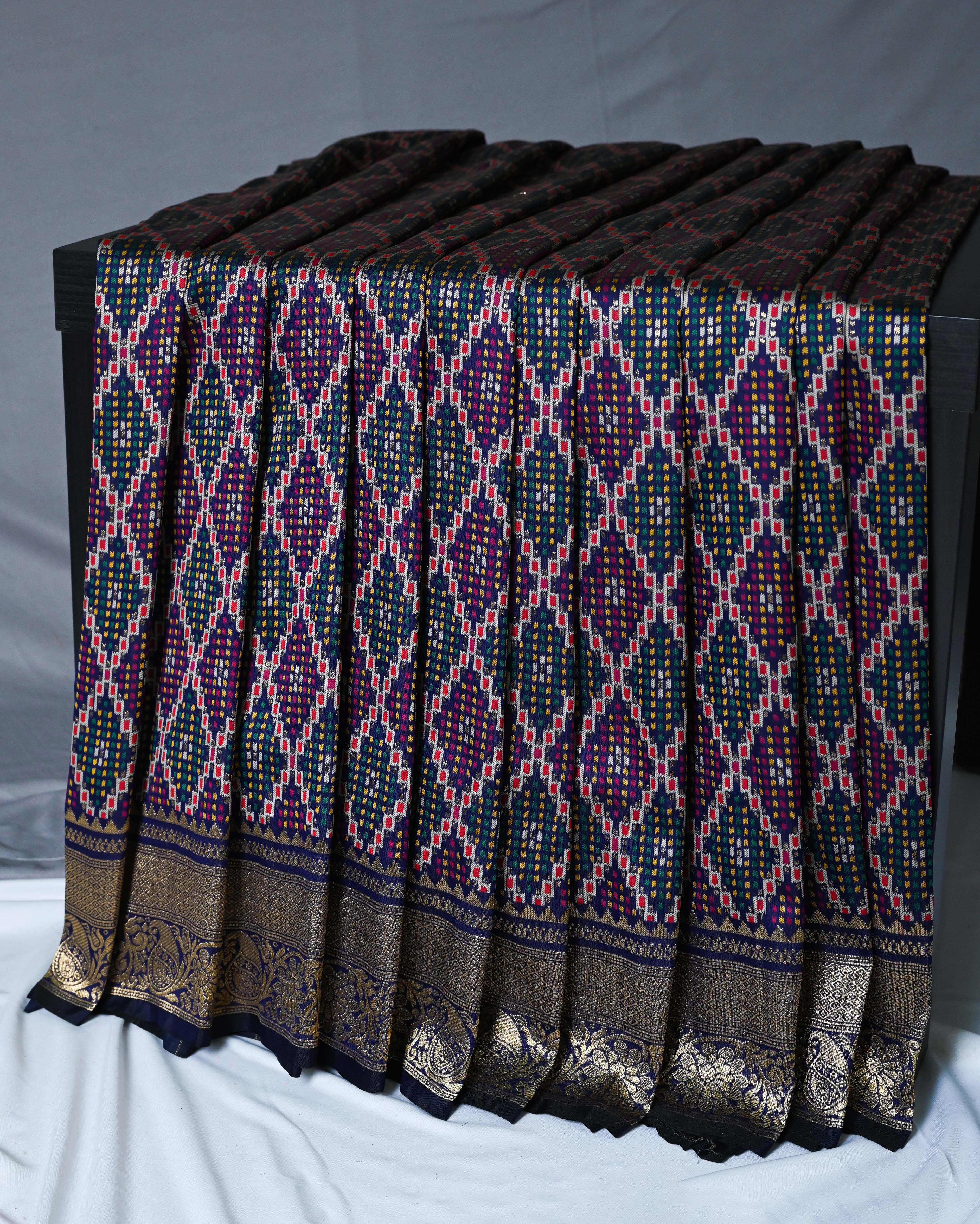 Banarasi Silk Navy Blue Patola Saree