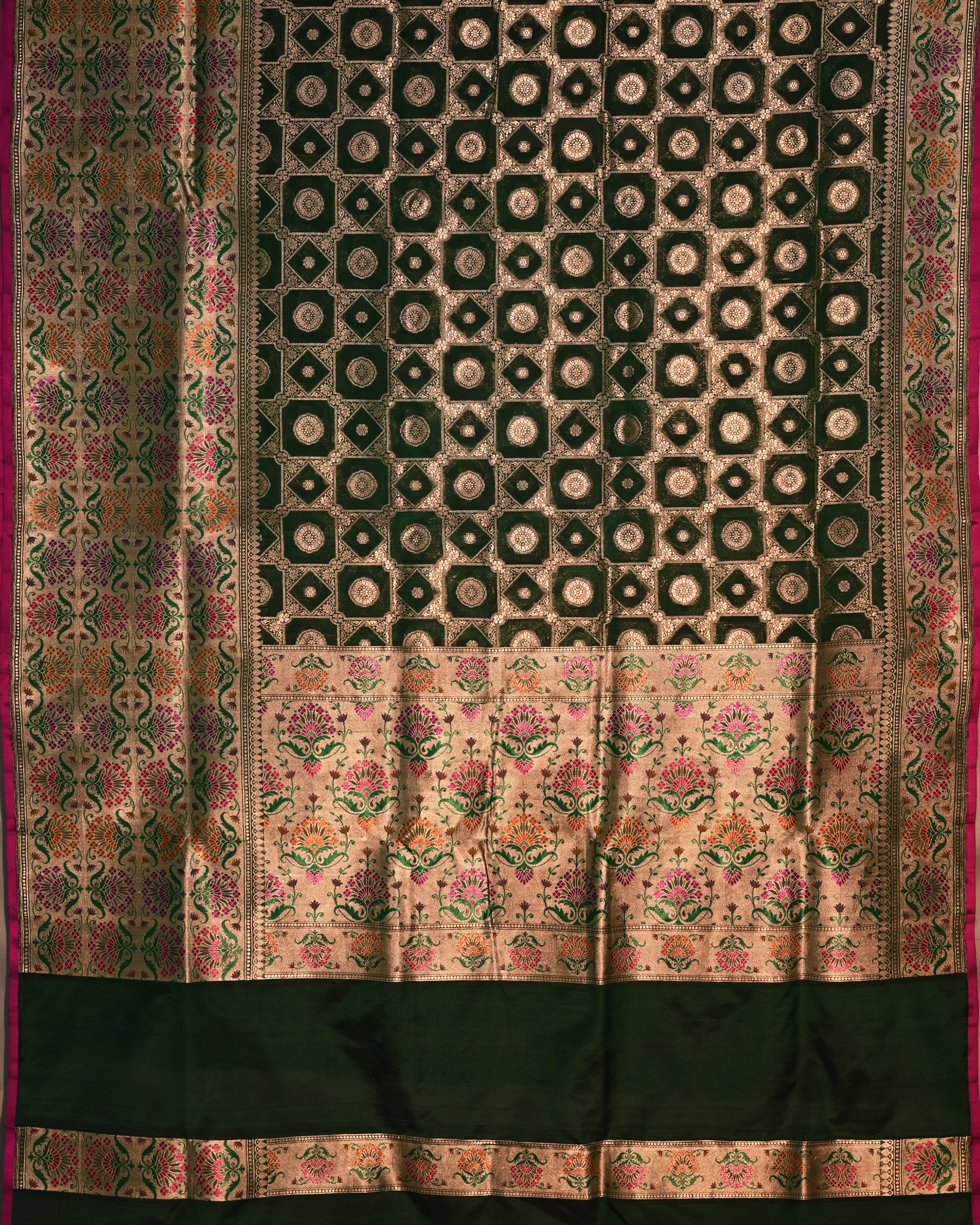 Banarasi Katan Silk Bottle Green Paithani Saree