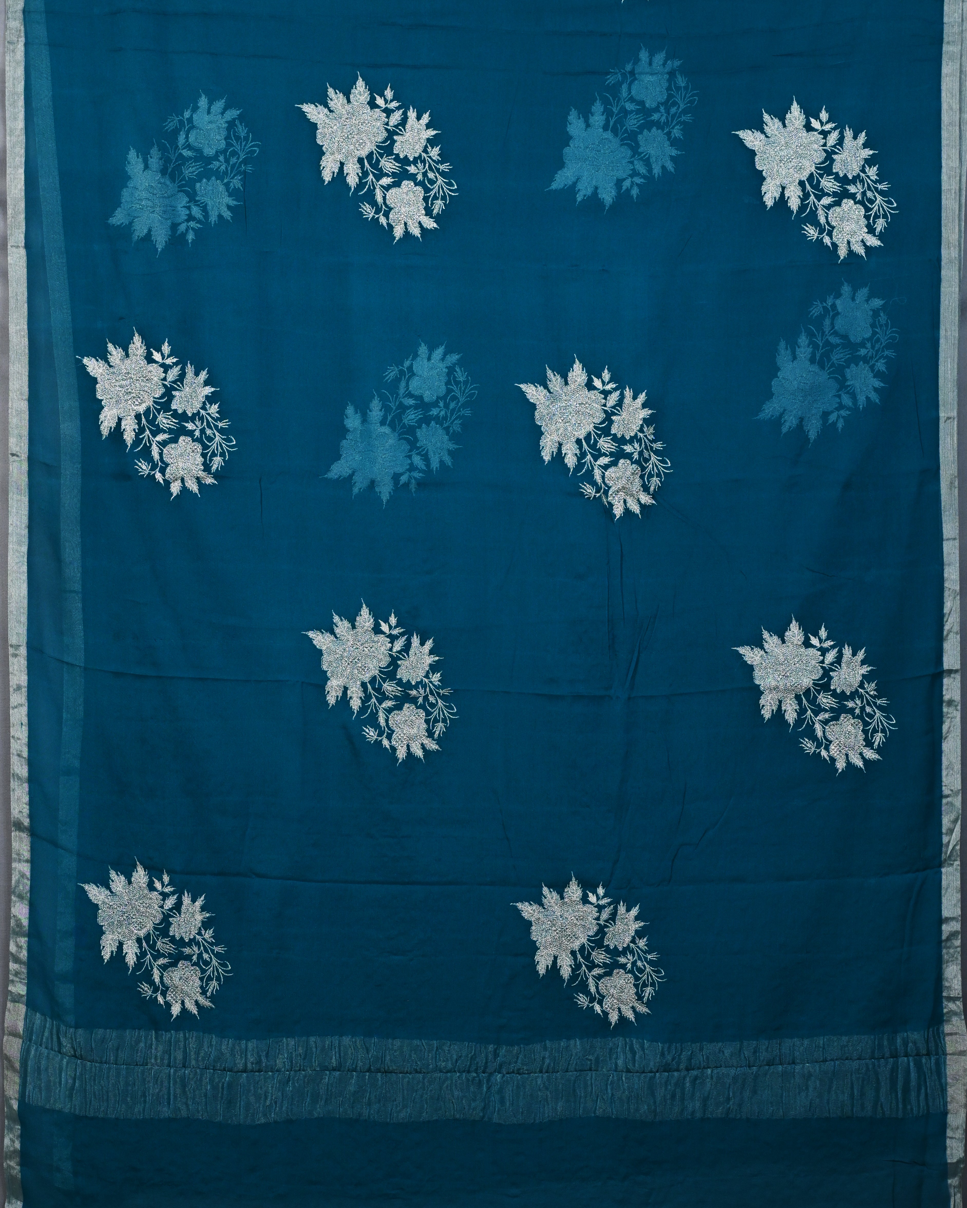 Chiffon Teal Blue Buta Saree