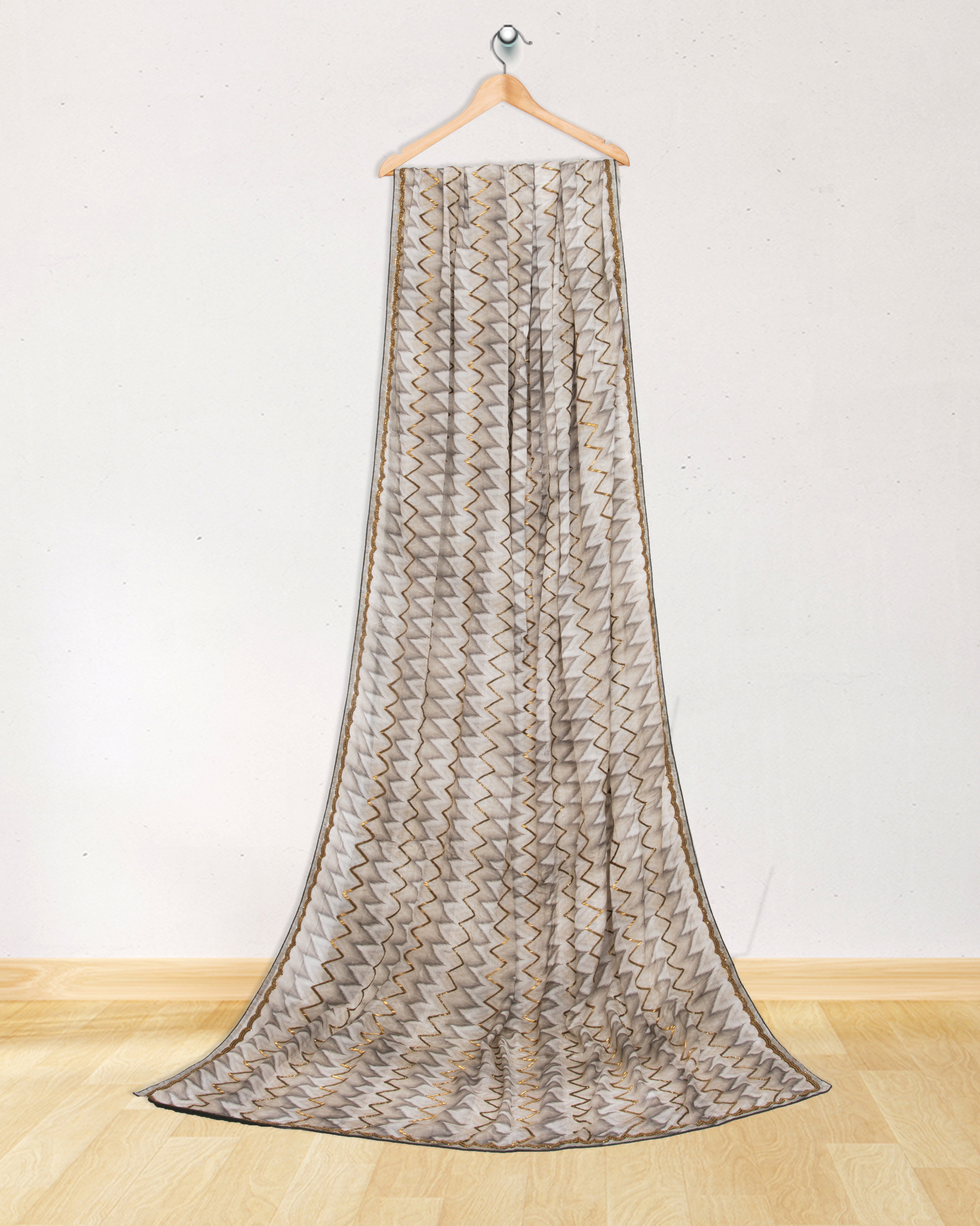 Crepe-Georgette-Oatmeal-Colour-Embroidery-Saree