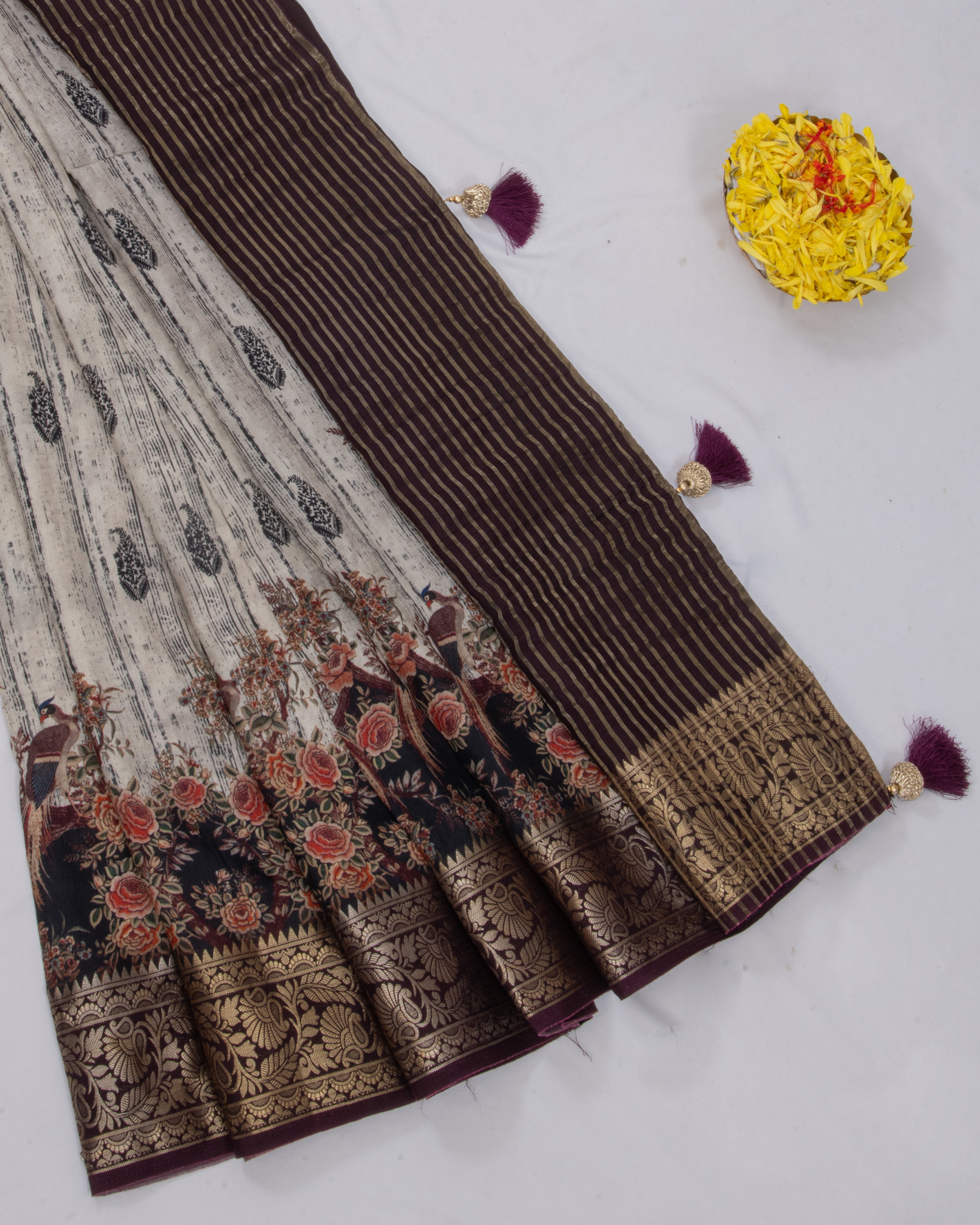 Dola Silk Ivory Colour Floral Saree