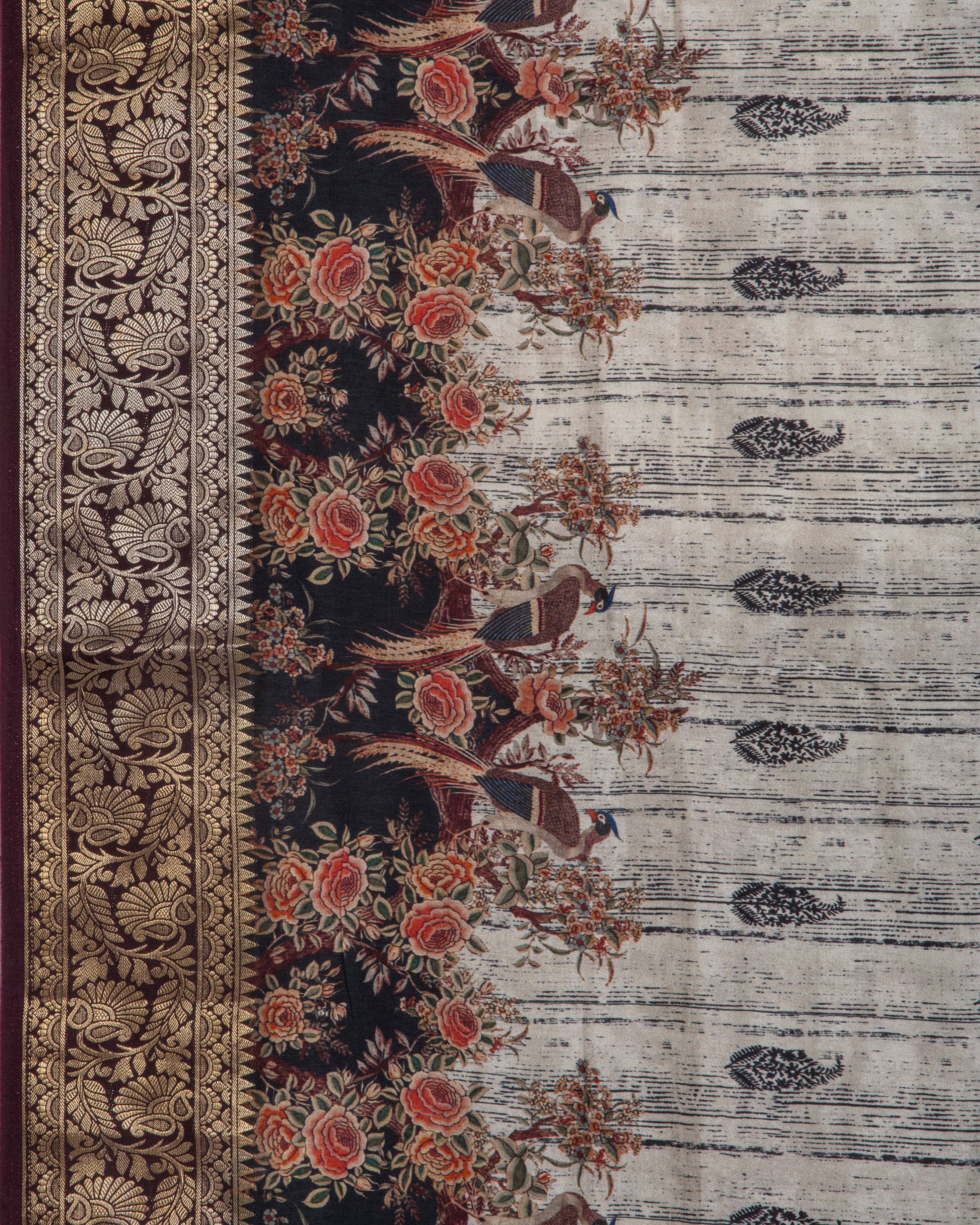 Dola Silk Ivory Colour Floral Saree