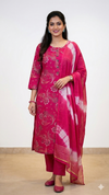 Dark Pink Floral 3 Piece Kurti Set