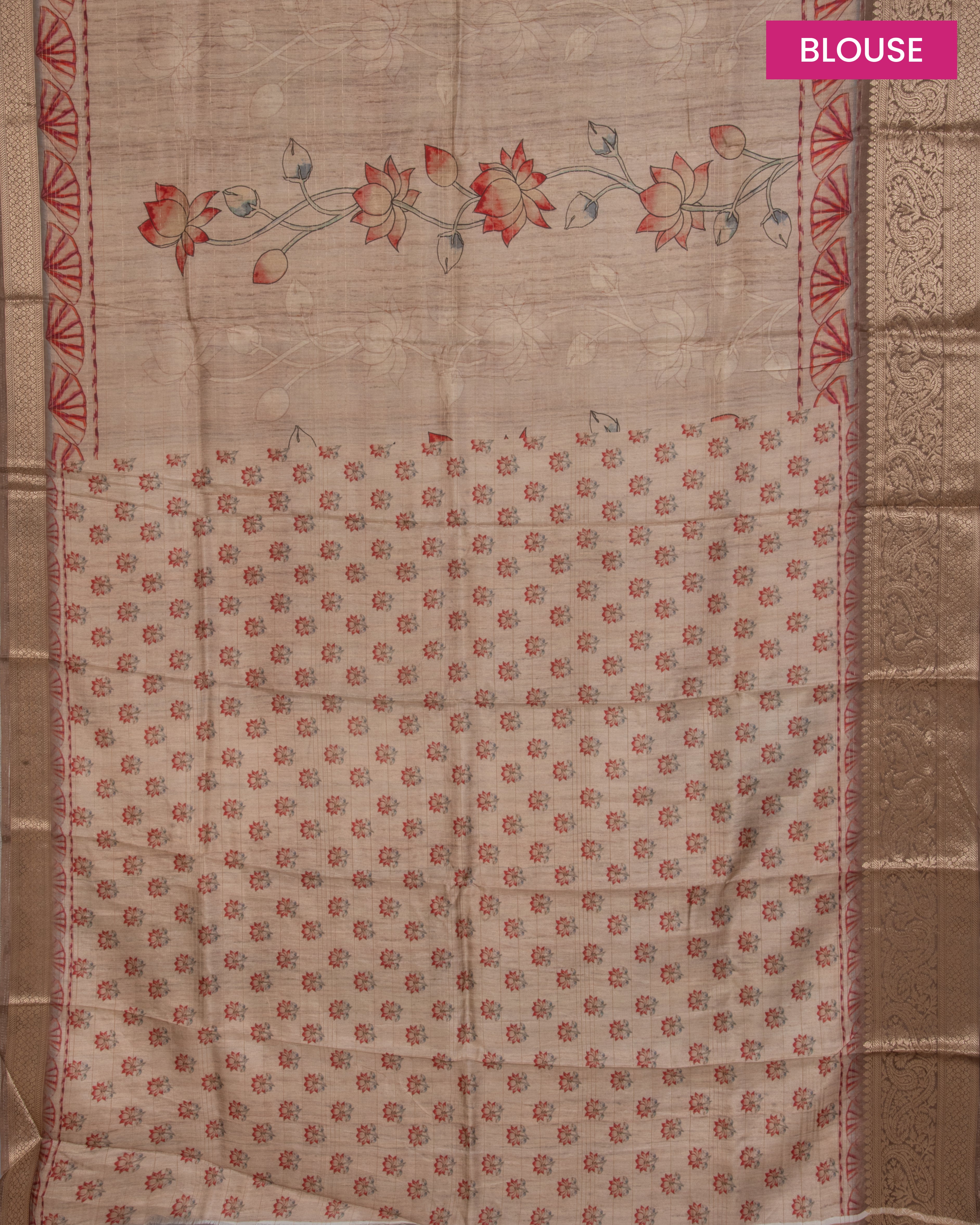 DolaSilkDarkBeigeFloralSaree4