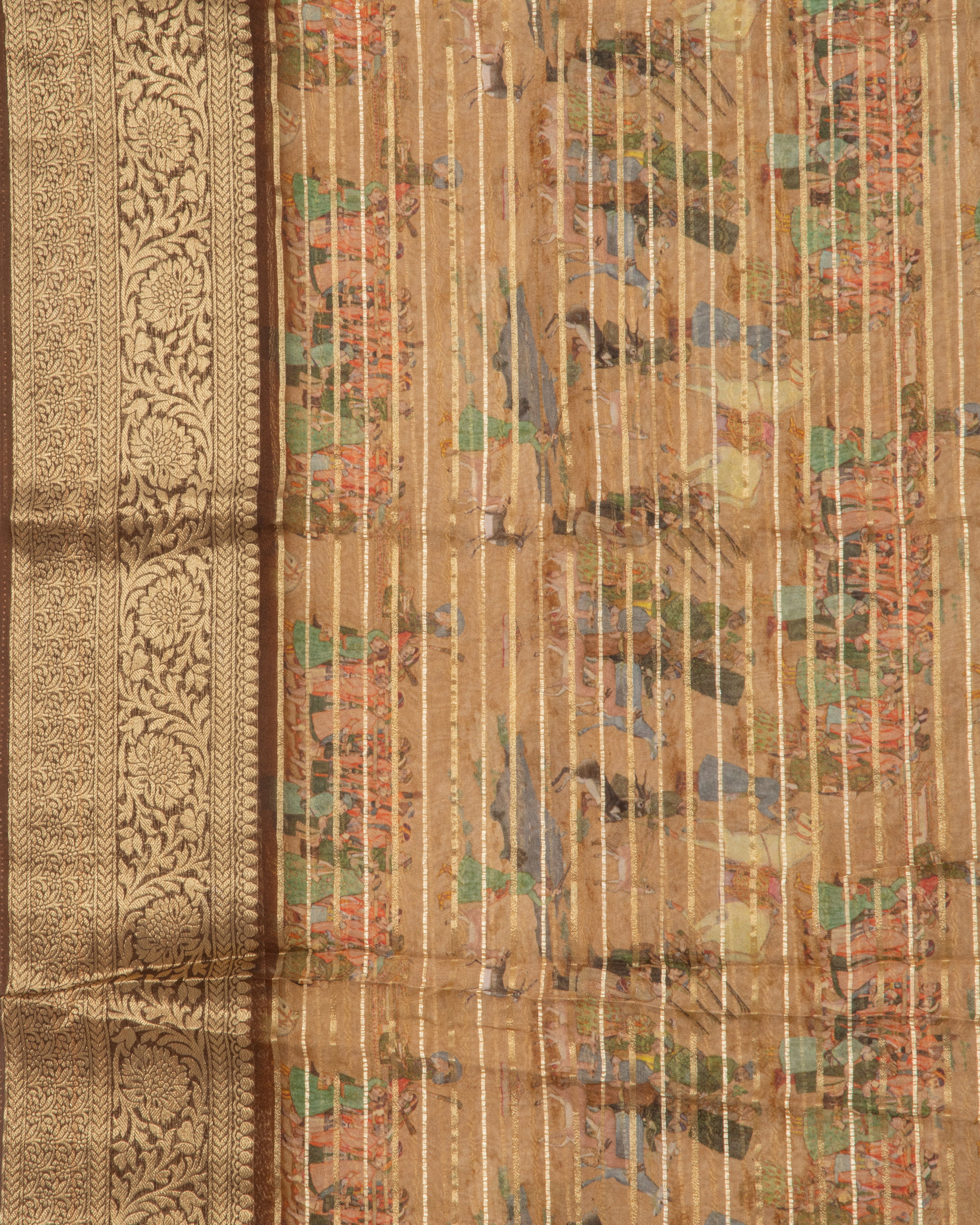 DolaSilkDarkWheatBrownPichawaiPrintSaree3