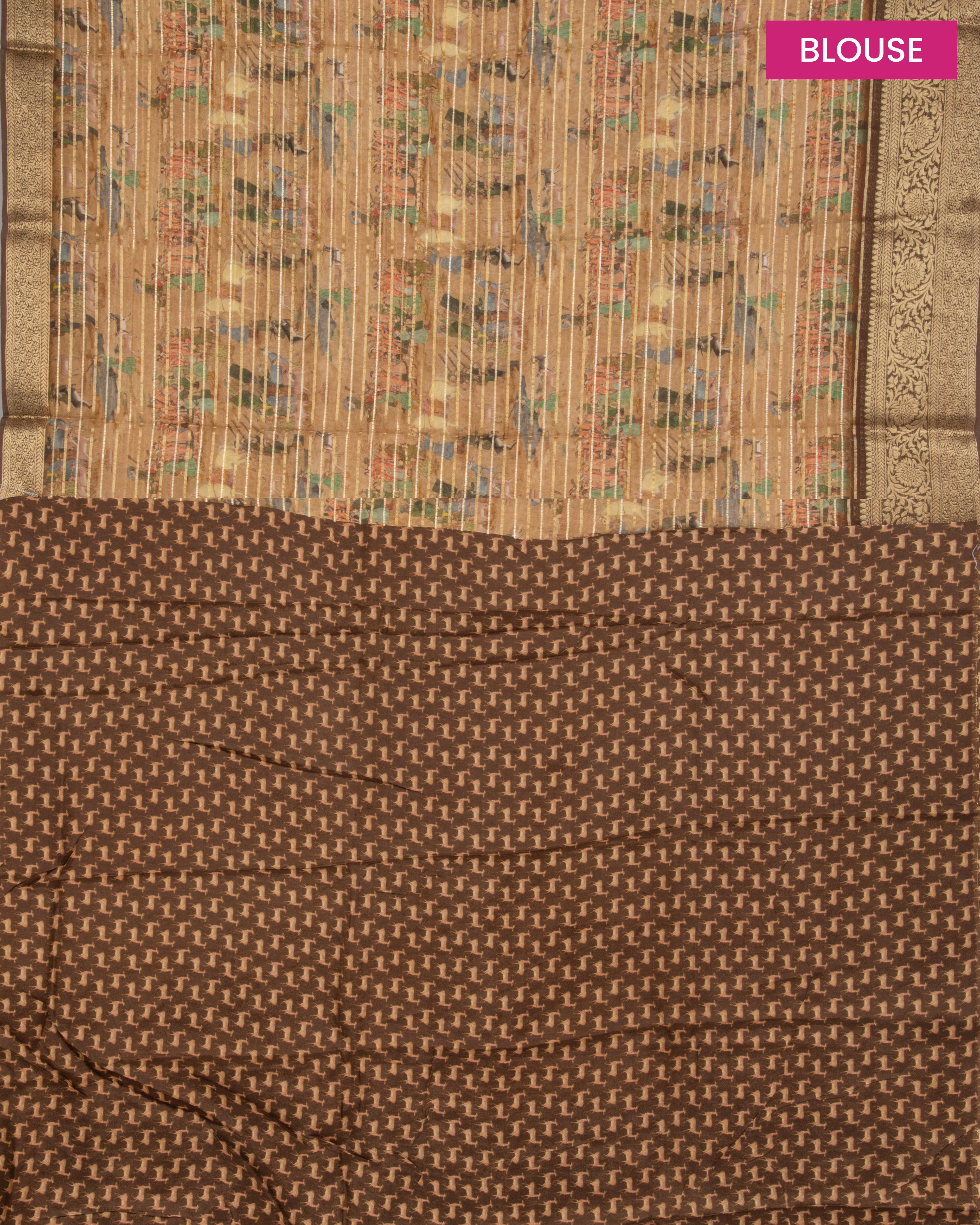 DolaSilkDarkWheatBrownPichawaiPrintSaree4