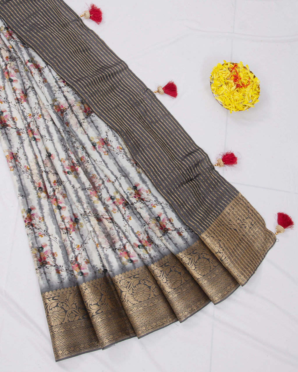 Dola Silk Pearl Colour Floral Saree