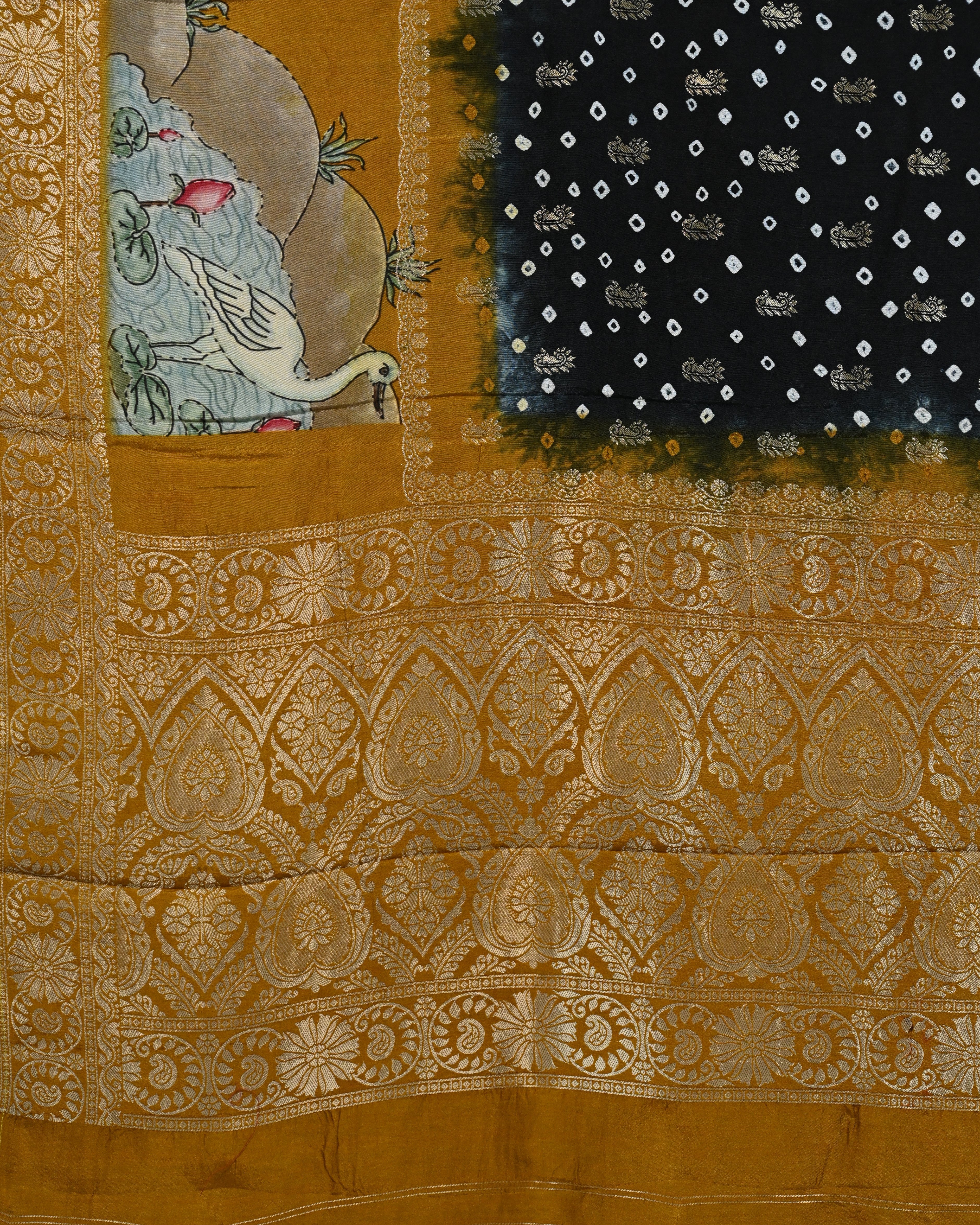 Dola Silk Black Kalamkari Saree