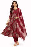 Maroon Floral 3 Piece Kurti Set