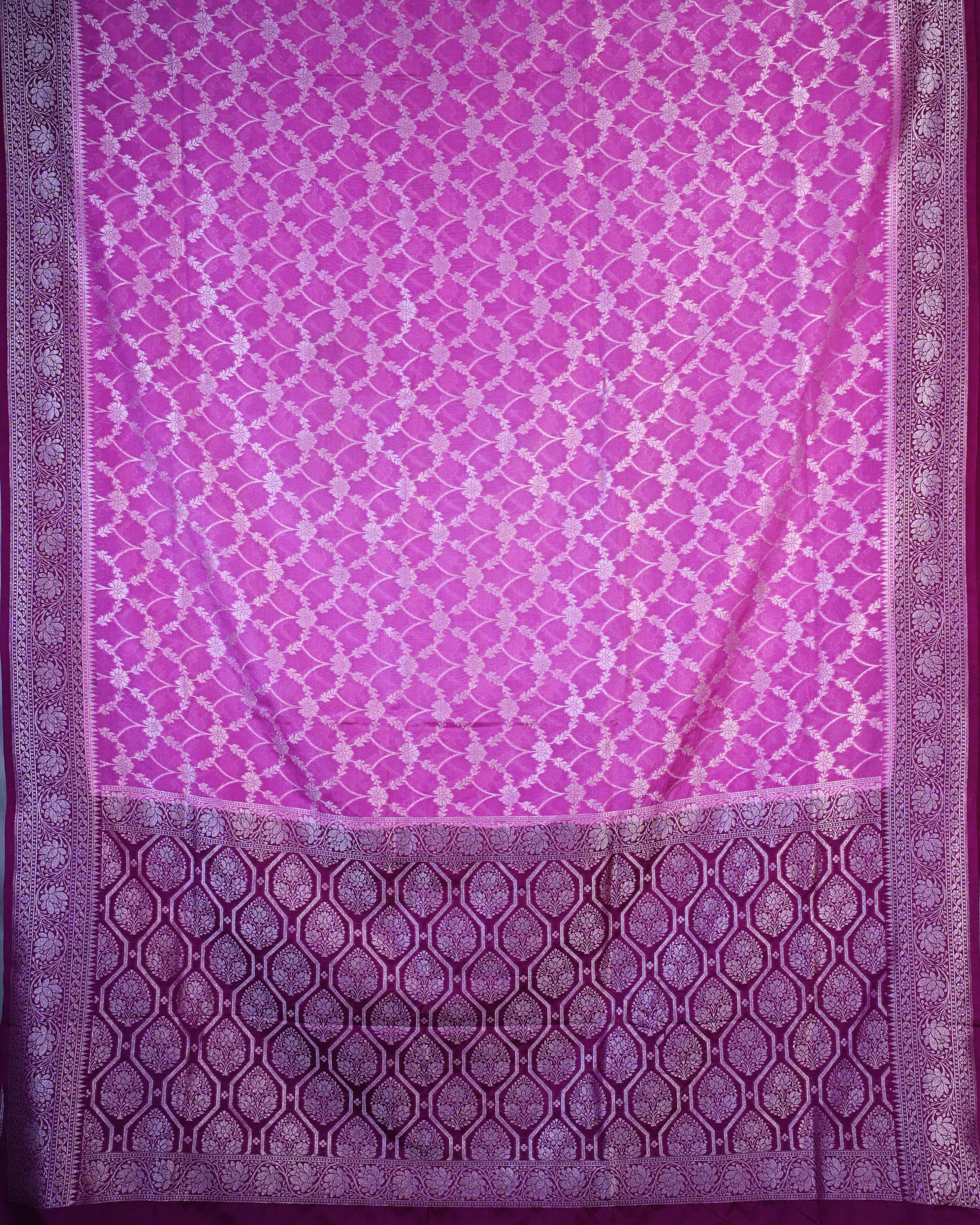 Kora Georgette Light Magenta Pink Buta Saree